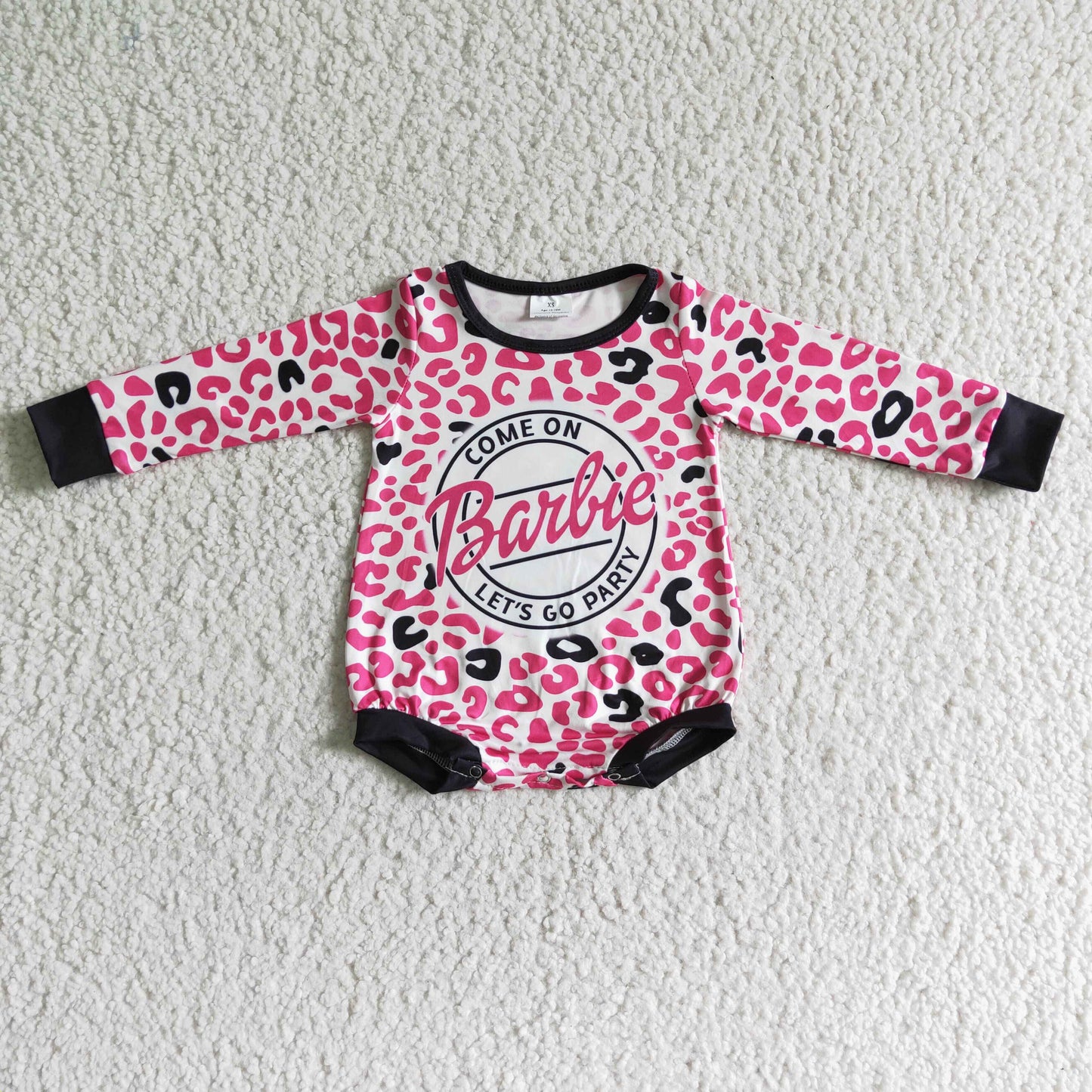 Pink leopard let's go party baby girls romper