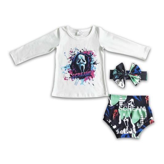 Skull long sleeve baby girls Halloween bummies set