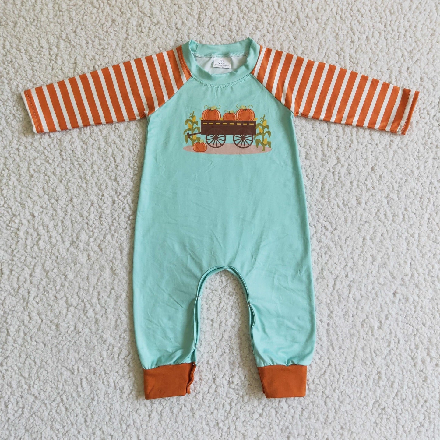 Pumpkin corn print stripe long sleeve baby boy fall romper