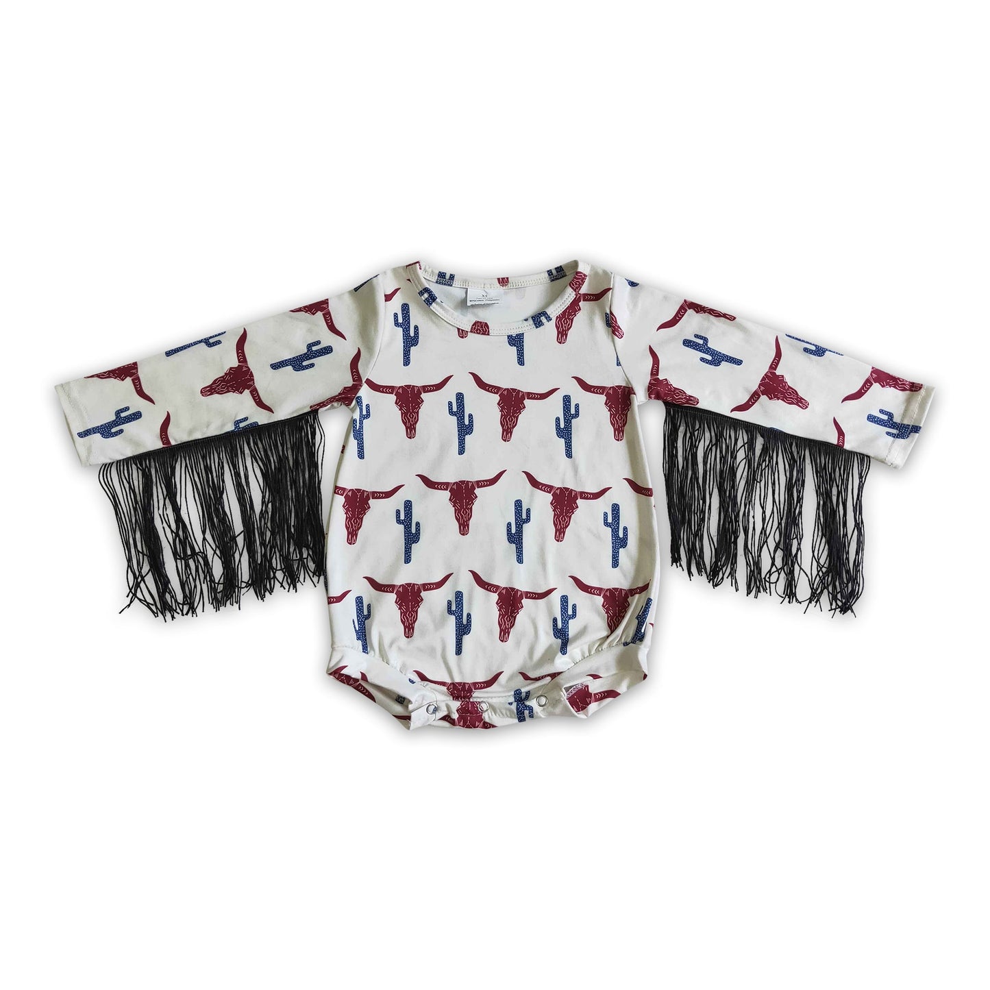 Cow cactus long sleeves tassels baby western romper