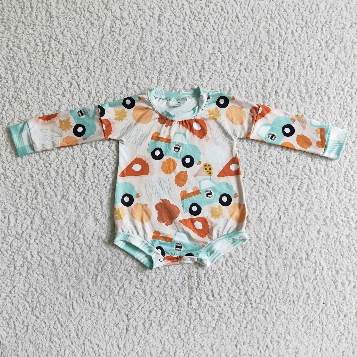 Gobble pumpkin turkey baby girls Thanksgiving romper