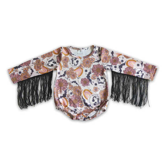 Skull floral rainbow baby tassels Halloween romper