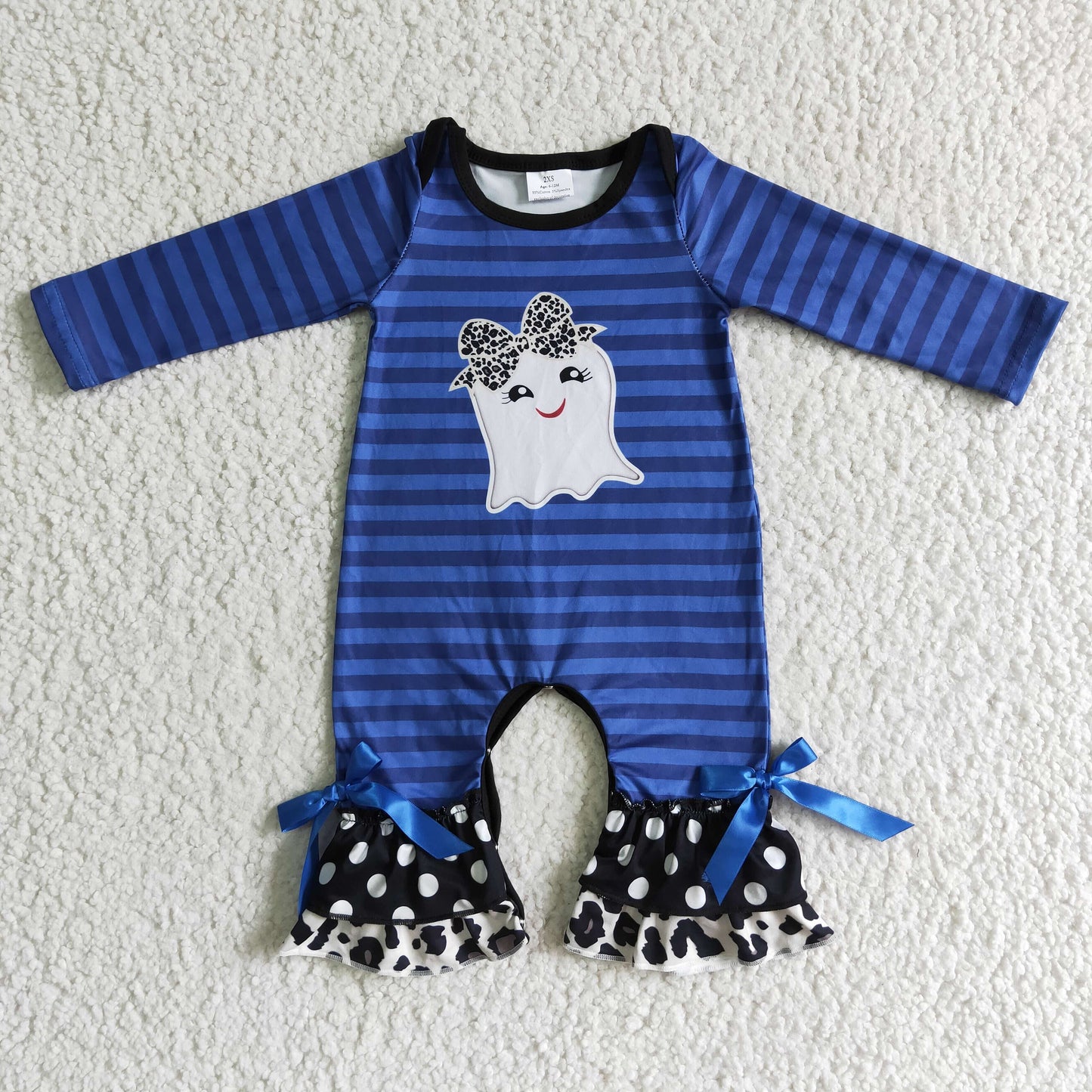 Ghost print blue stripe baby girl Halloween romper