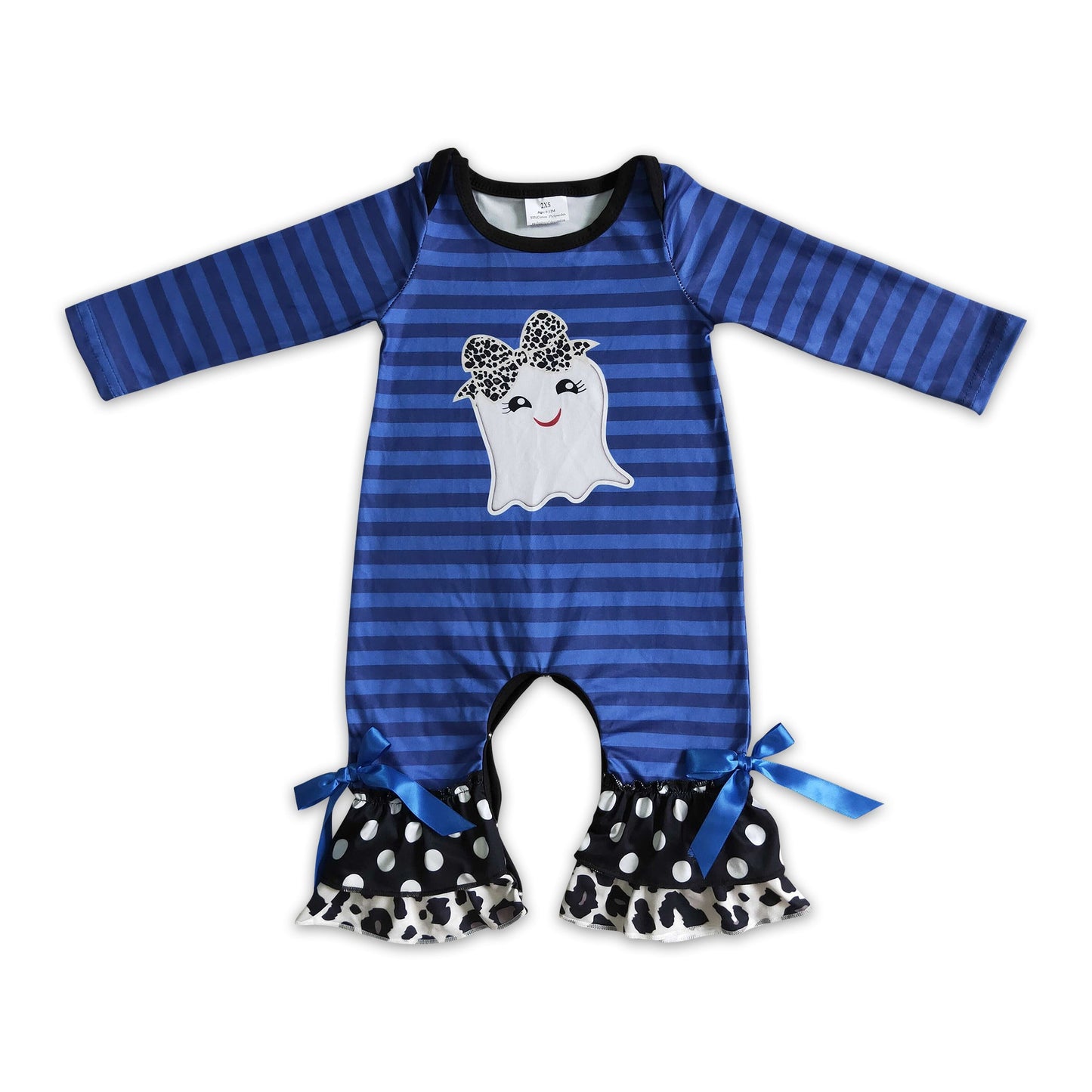 Ghost print blue stripe baby girl Halloween romper