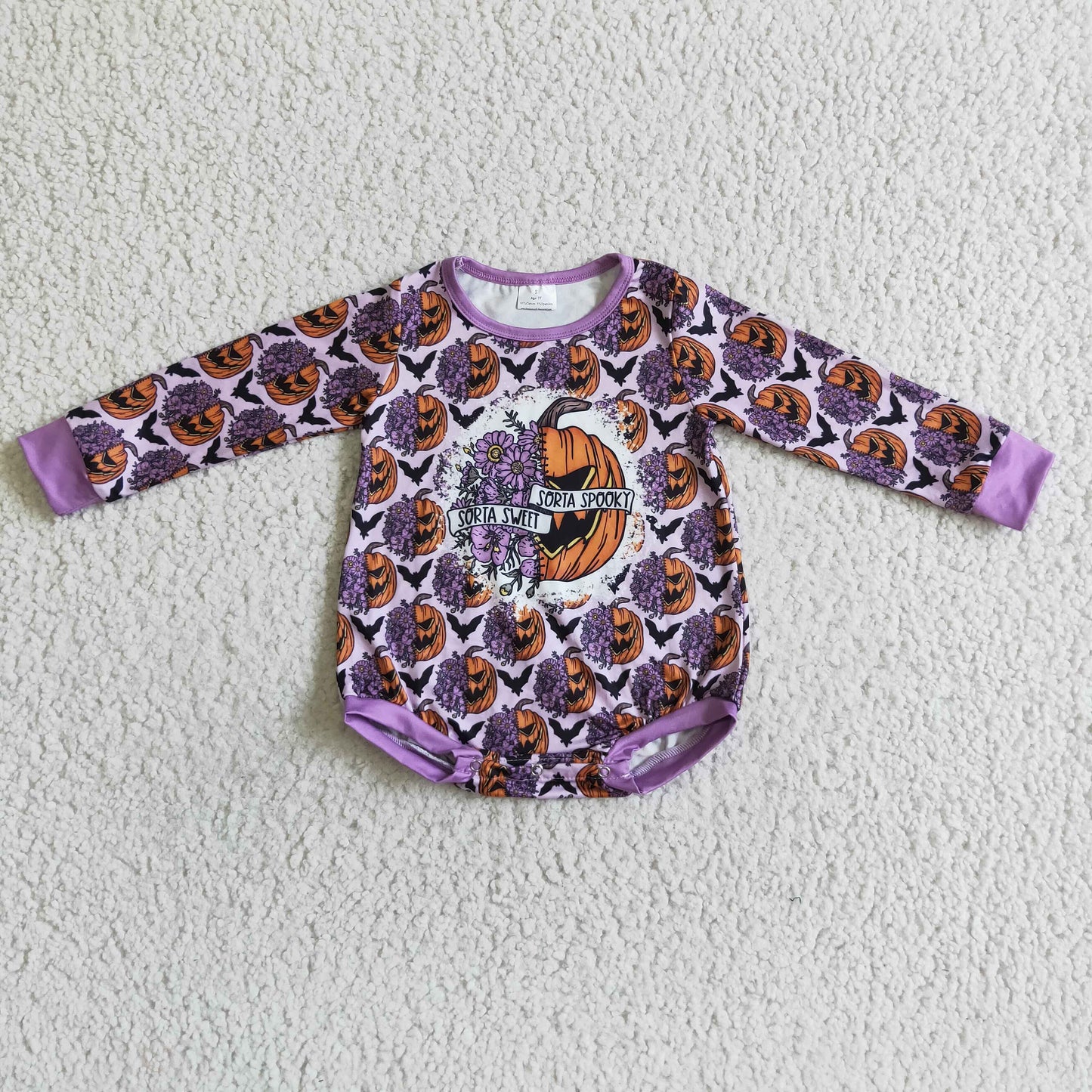 Sorta sweet sorta spooky pumpkin baby girls Halloween romper