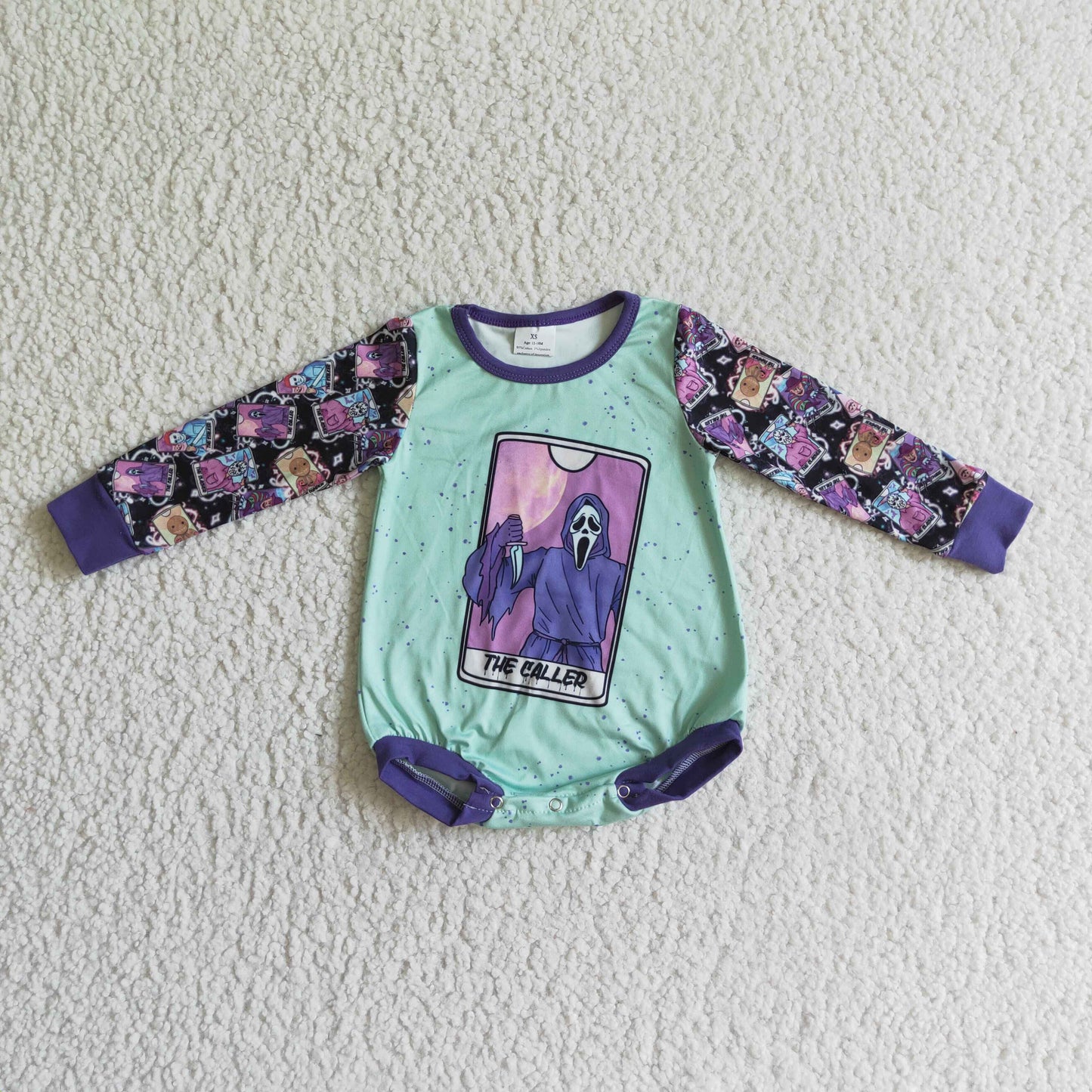 Mint scream long sleeve baby Halloween romper