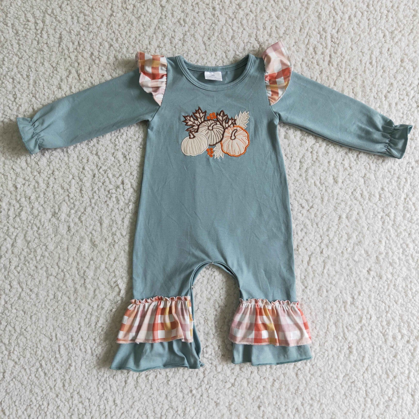 Pumpkin embroidery long sleeve cotton baby fall romper