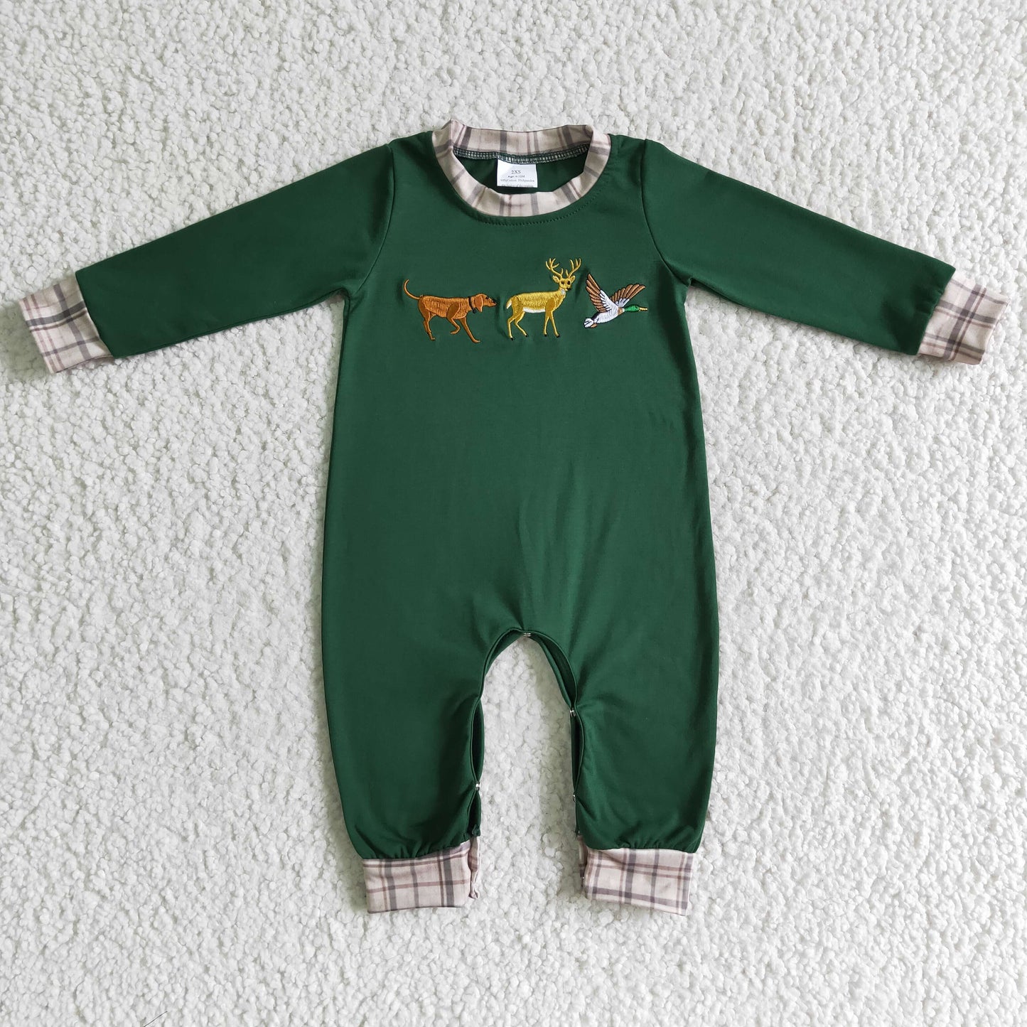 Dog deer duck embroidery baby boy sibling Christmas romper