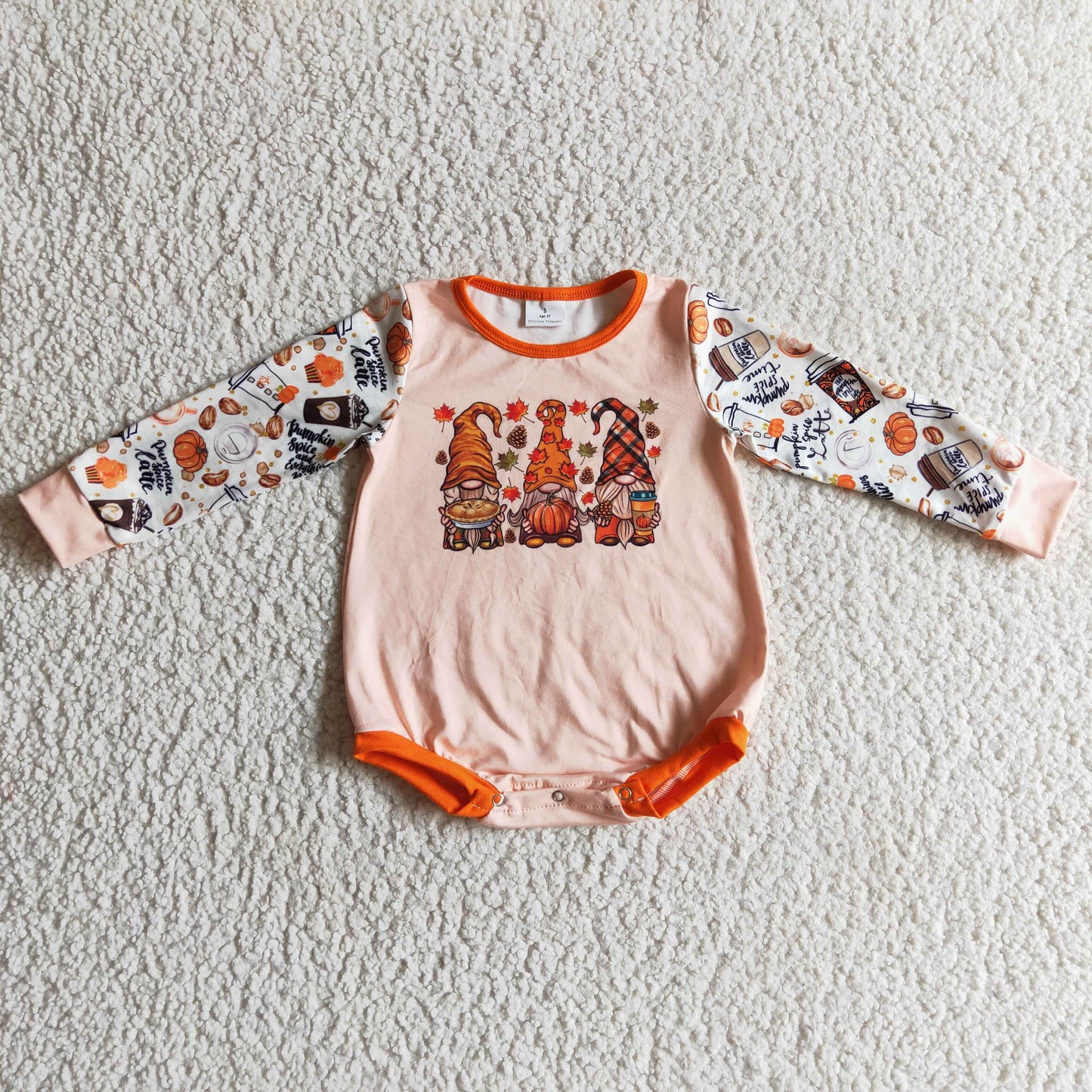 Pumpkin gnomies baby girls fall rompers