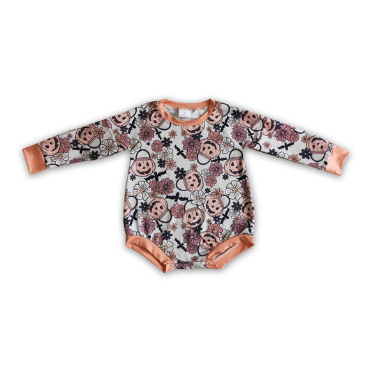 Pumpkin basket bat floral baby girls Halloween romper