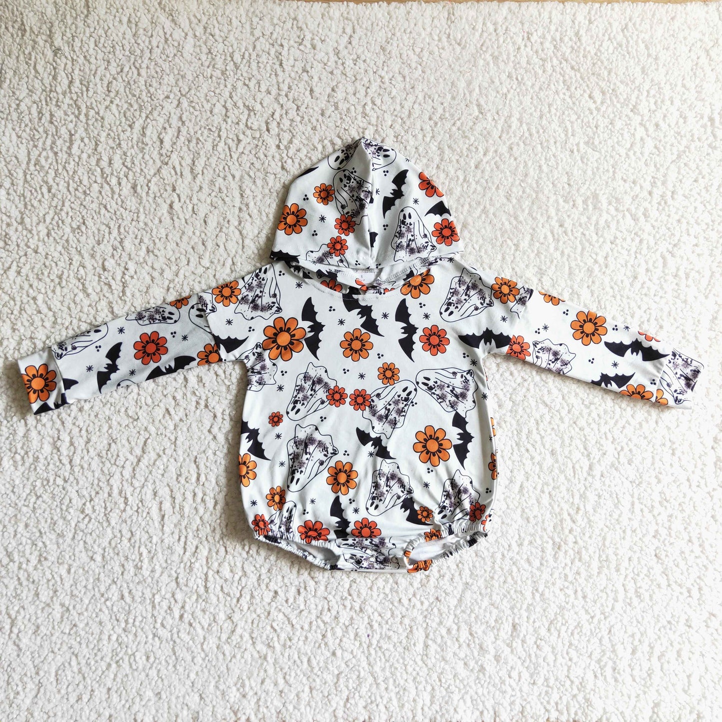 Long sleeves ghost floral baby kids hoodie romper