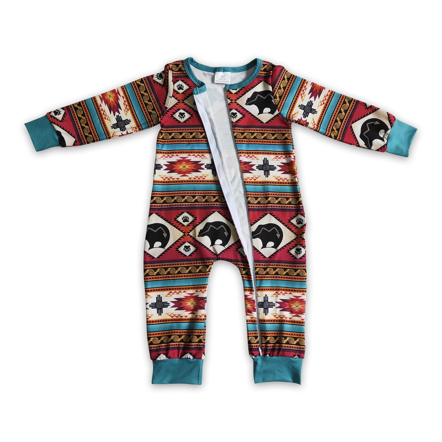 Cow aztec zipper baby boy western romper