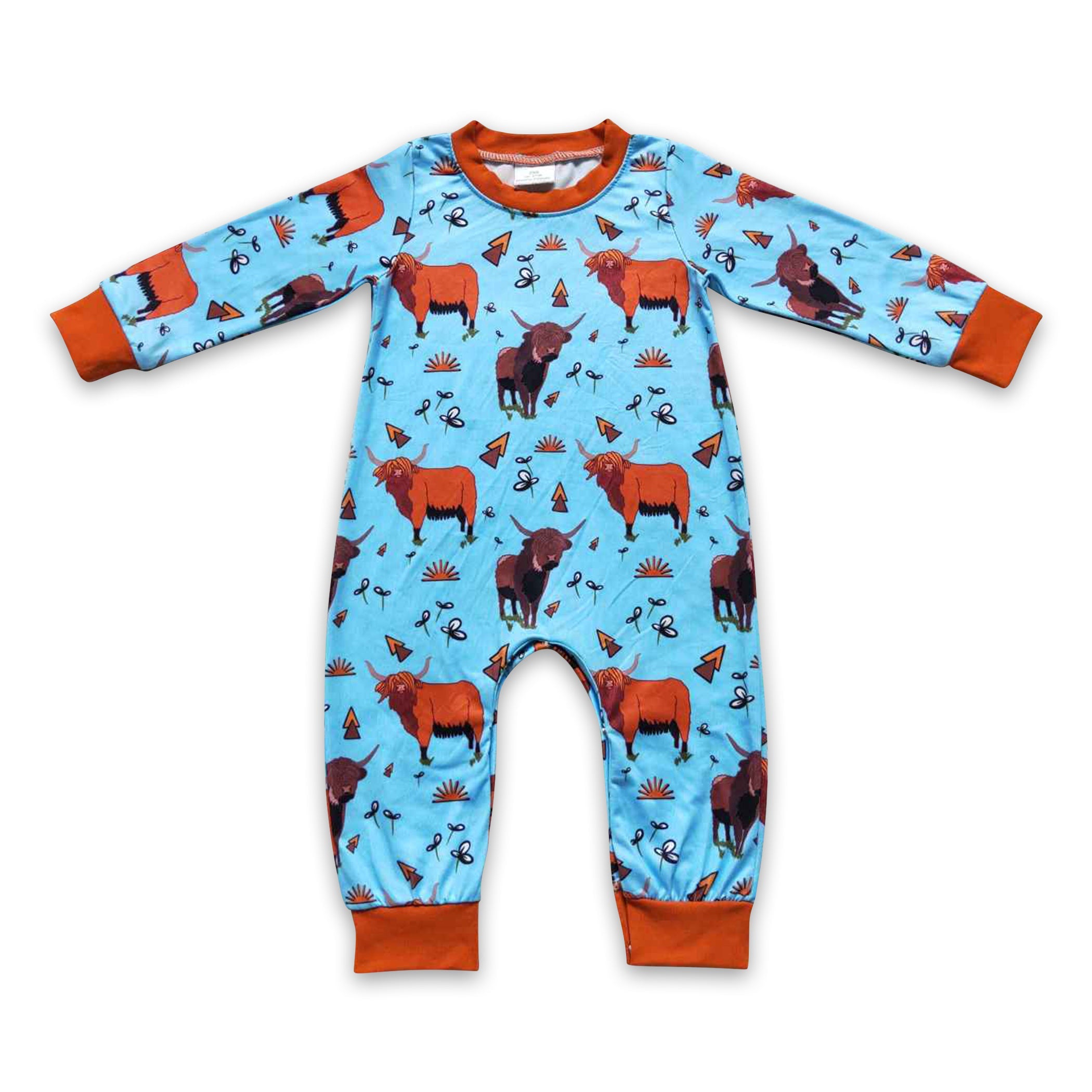 Boys Green and White Stripe with Highlander Cow Applique Romper by Three Sisters main image 0
