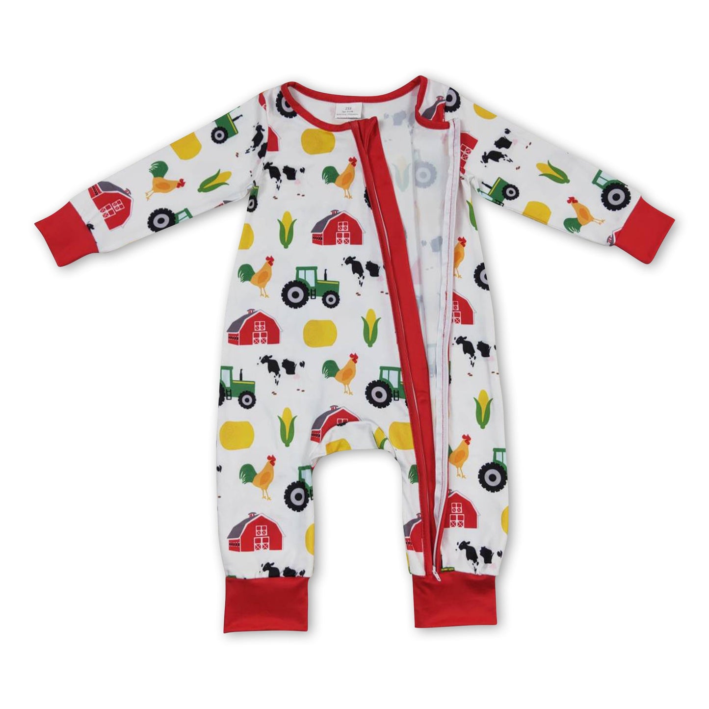 Chicken cow corn baby boy farm zipper romper ship from US