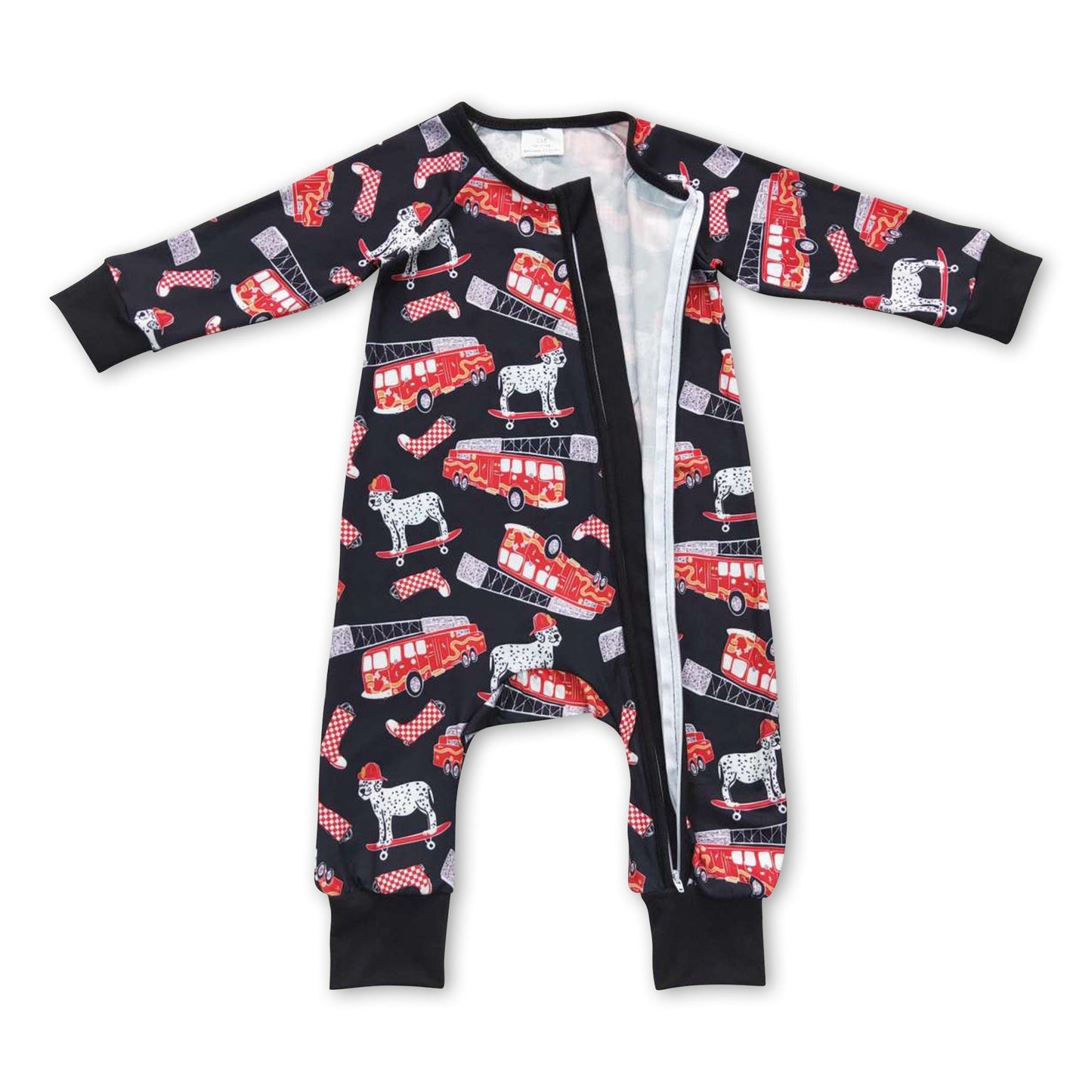 Dog fire truck long sleeves baby boy zipper romper