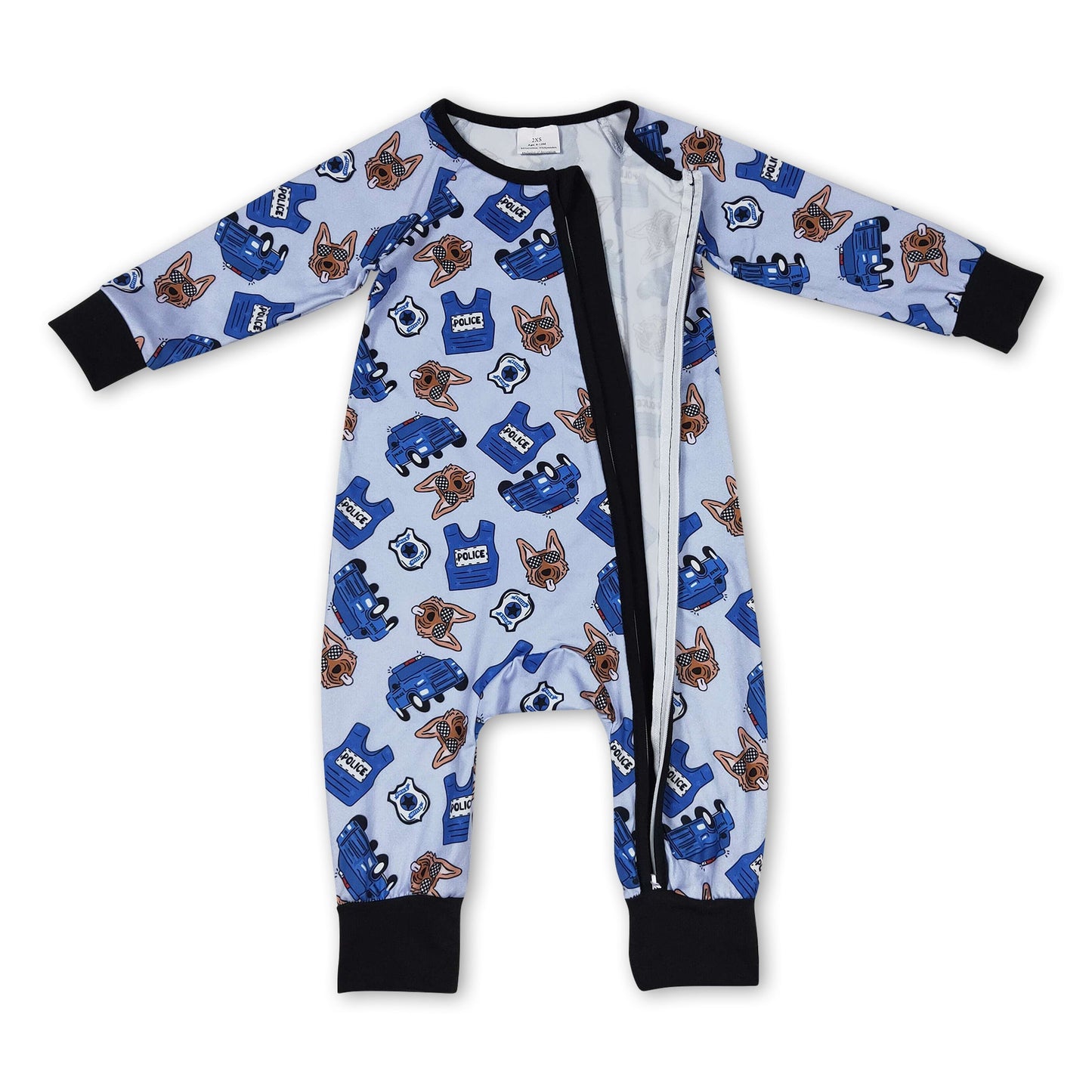 Dog blue car long sleeves baby boy zipper romper