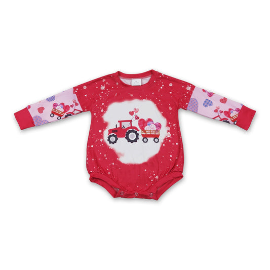 Heart truck long sleeves baby girls Valentine's romper