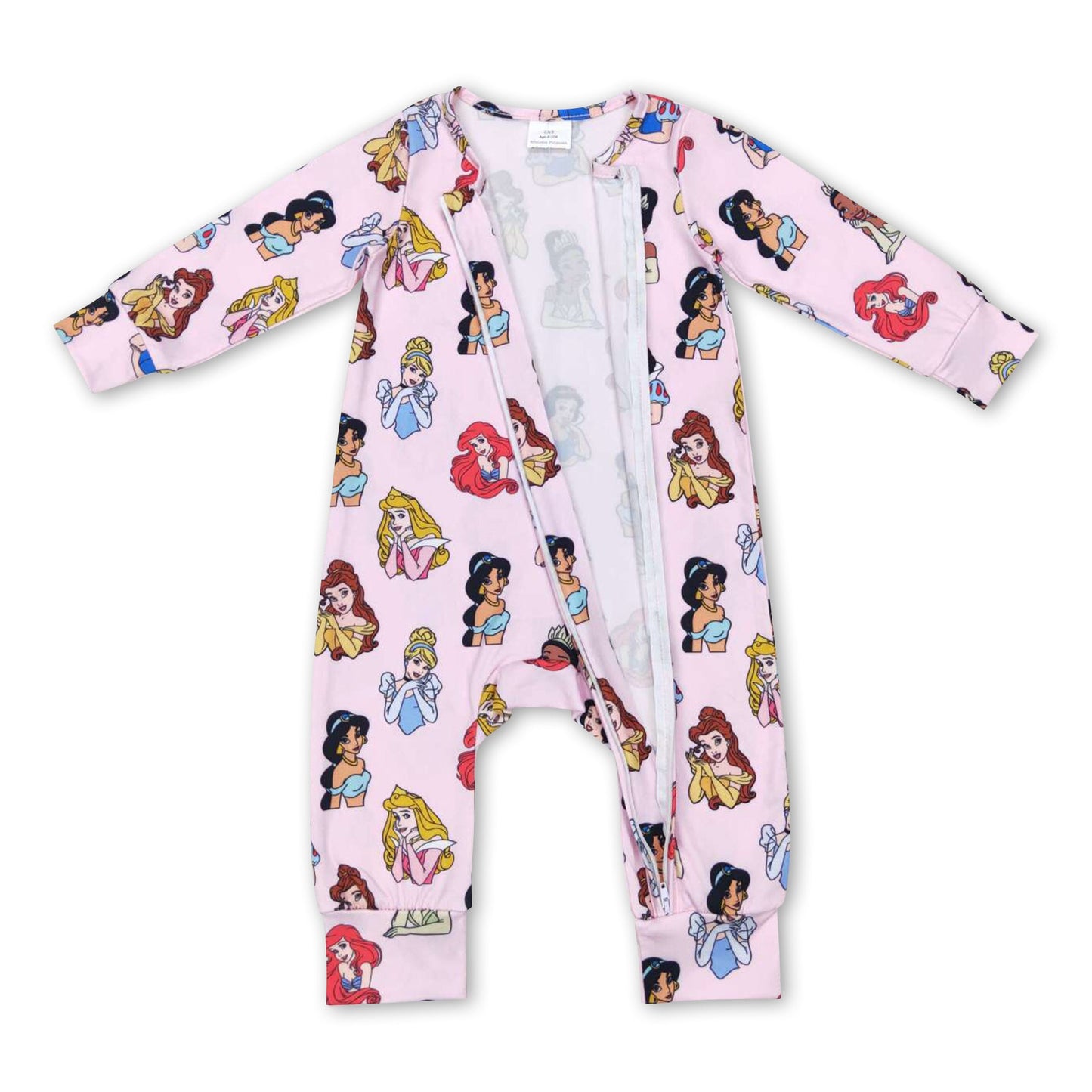 Long sleeves pink princess baby girls zipper romper