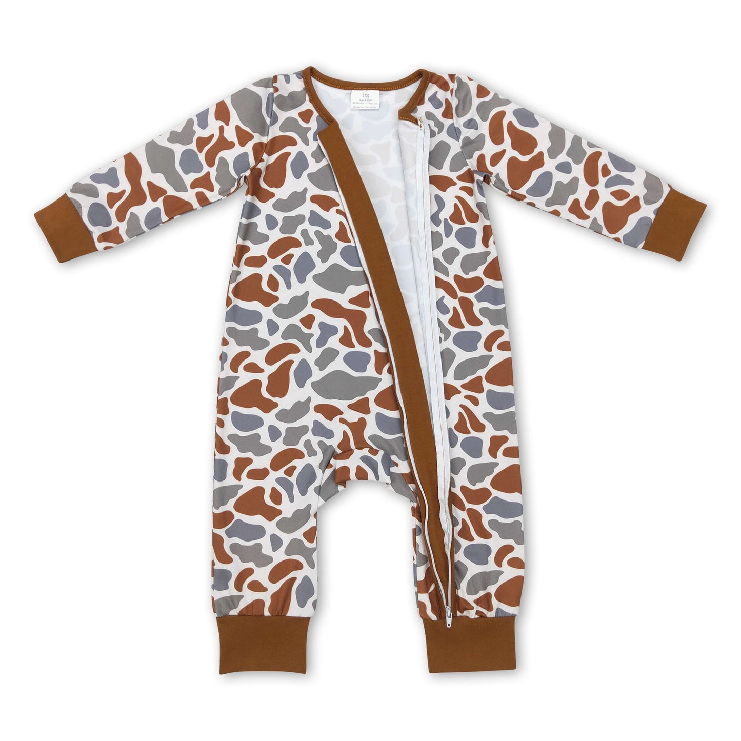 Long sleeves khaki camo baby kids zipper romper