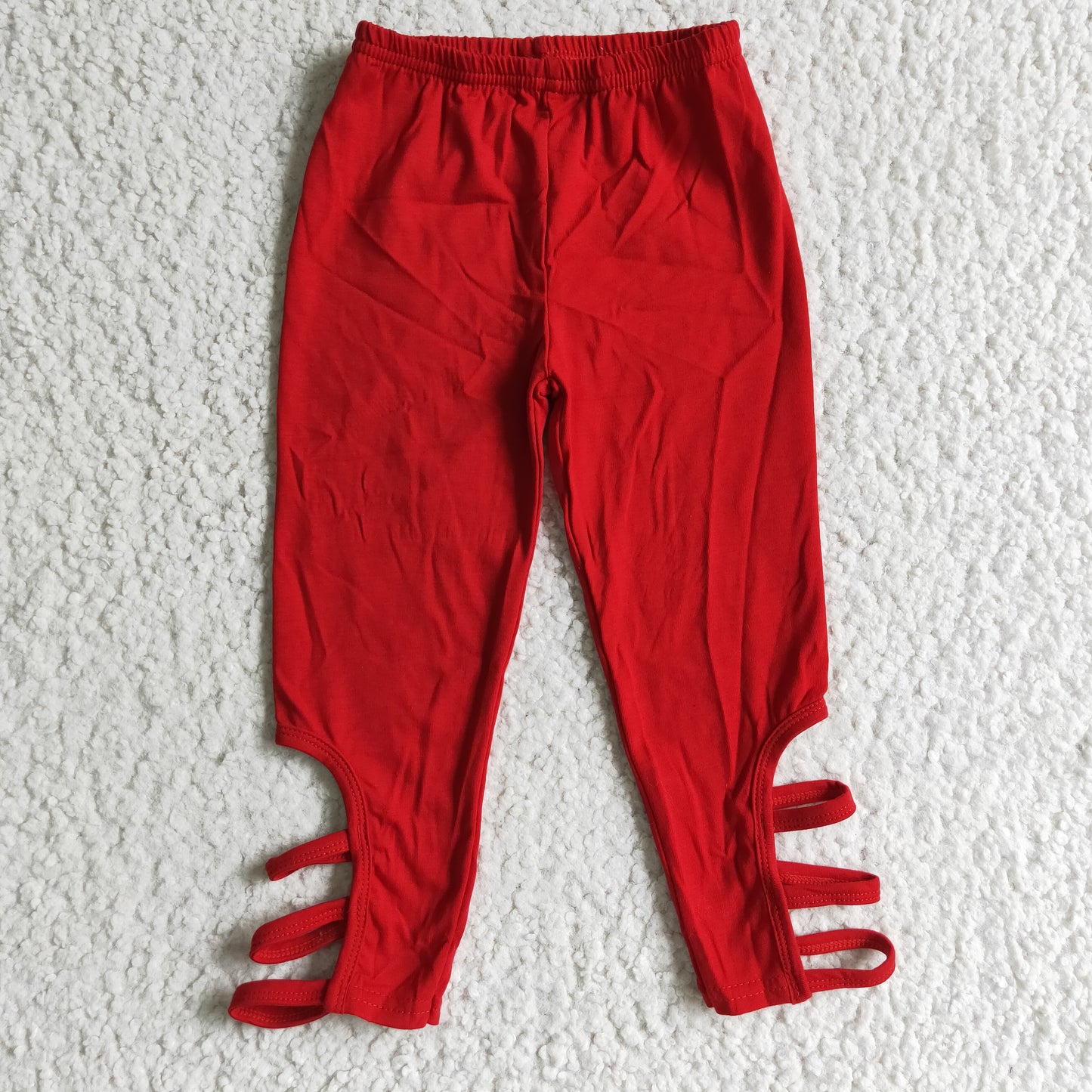 Red cotton pants girls criss cross leggings