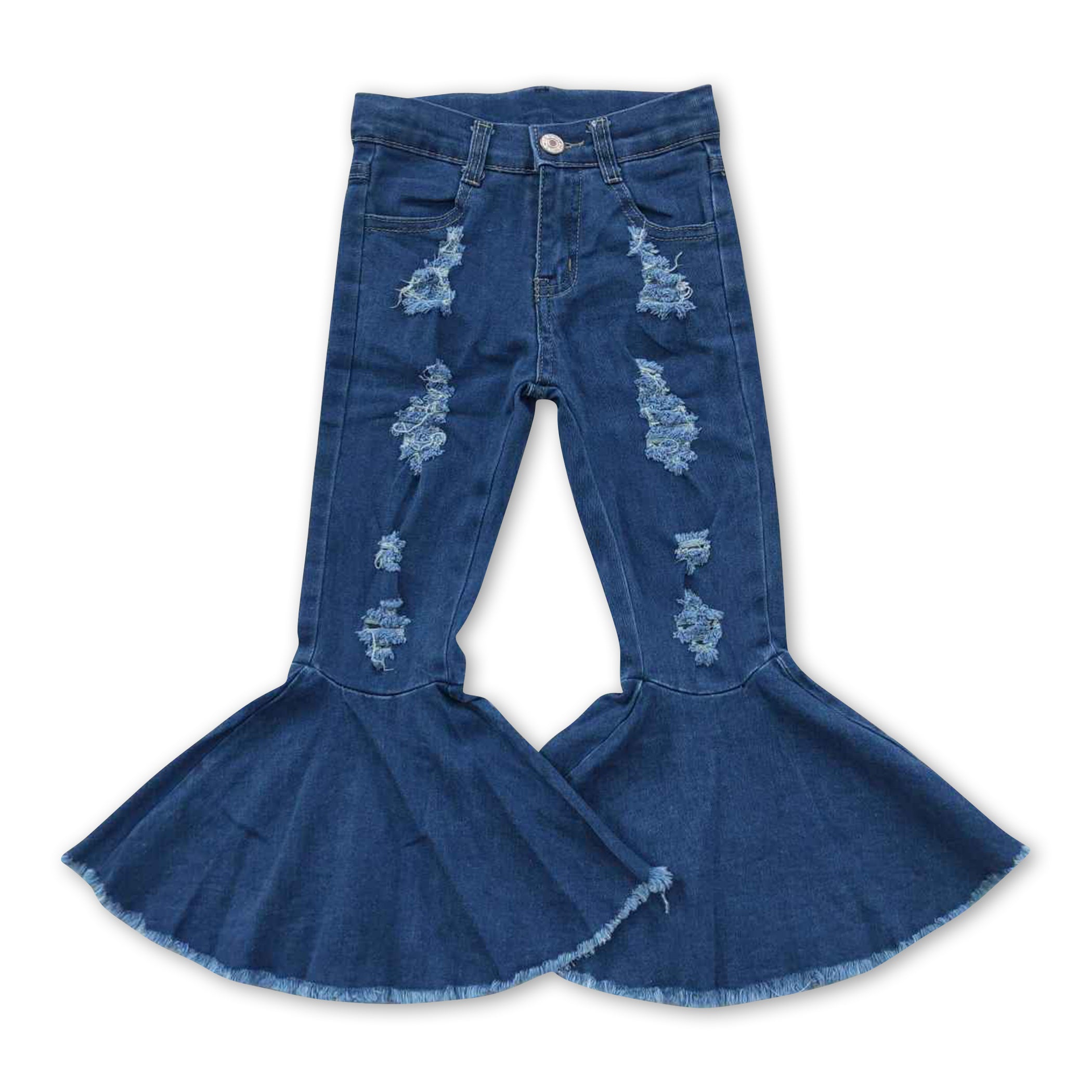 Orange distressed ruffle bell bottom pants kids girls jeans