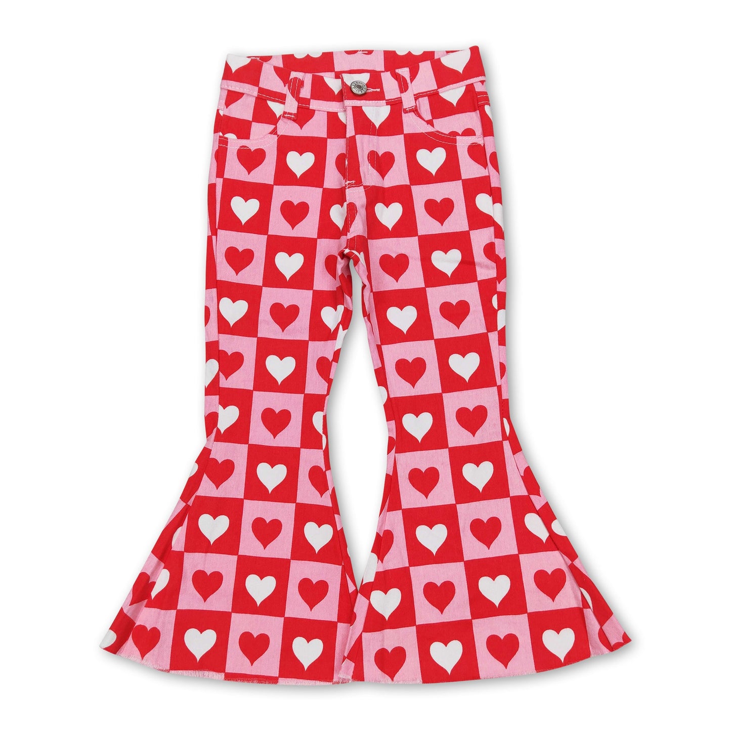 Plaid heart denim pants girls valentine's day jeans