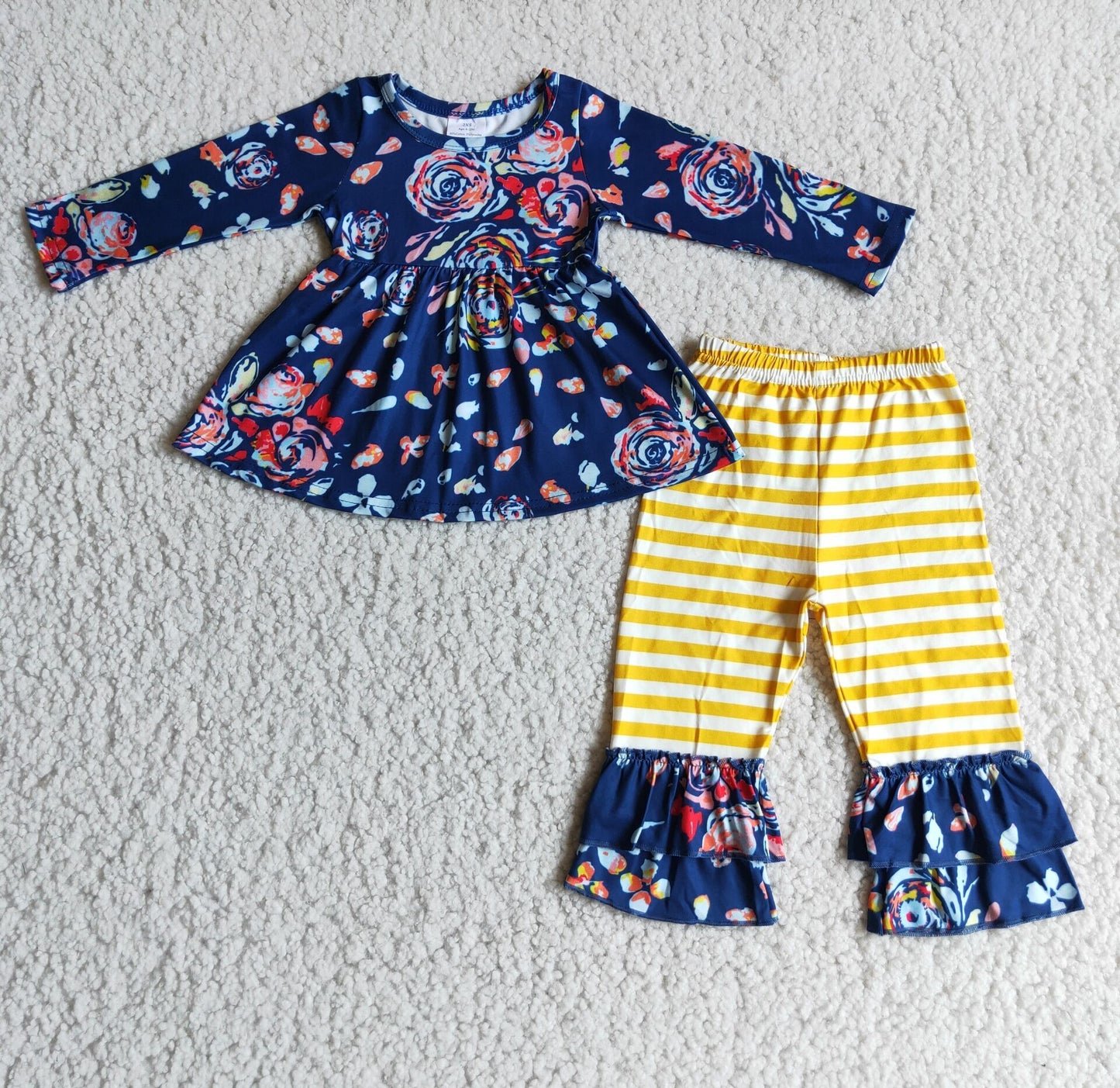 Floral tunic stripe pants fall winter girls clothes