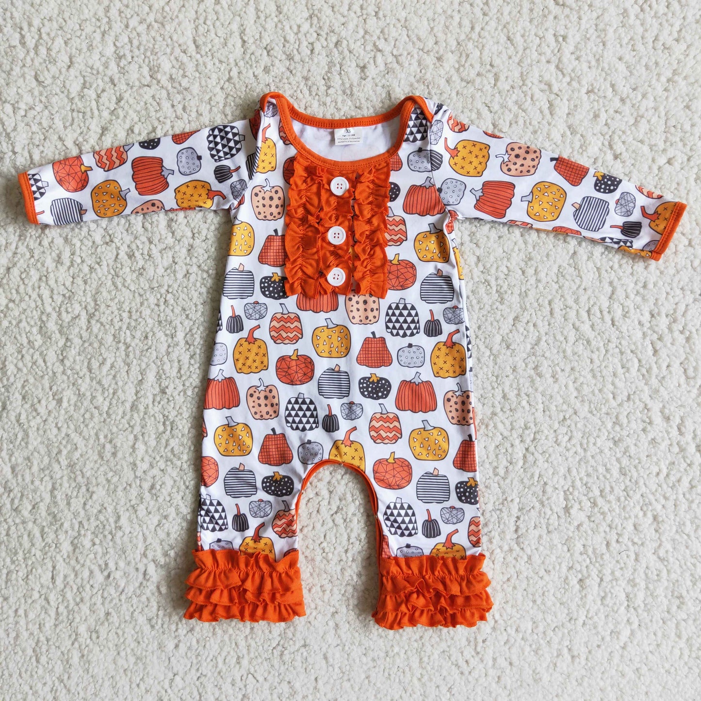 Pumpkin long sleeve baby girl romper
