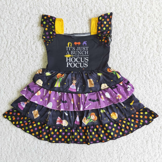 Ruffles witches print girls Halloween dresses