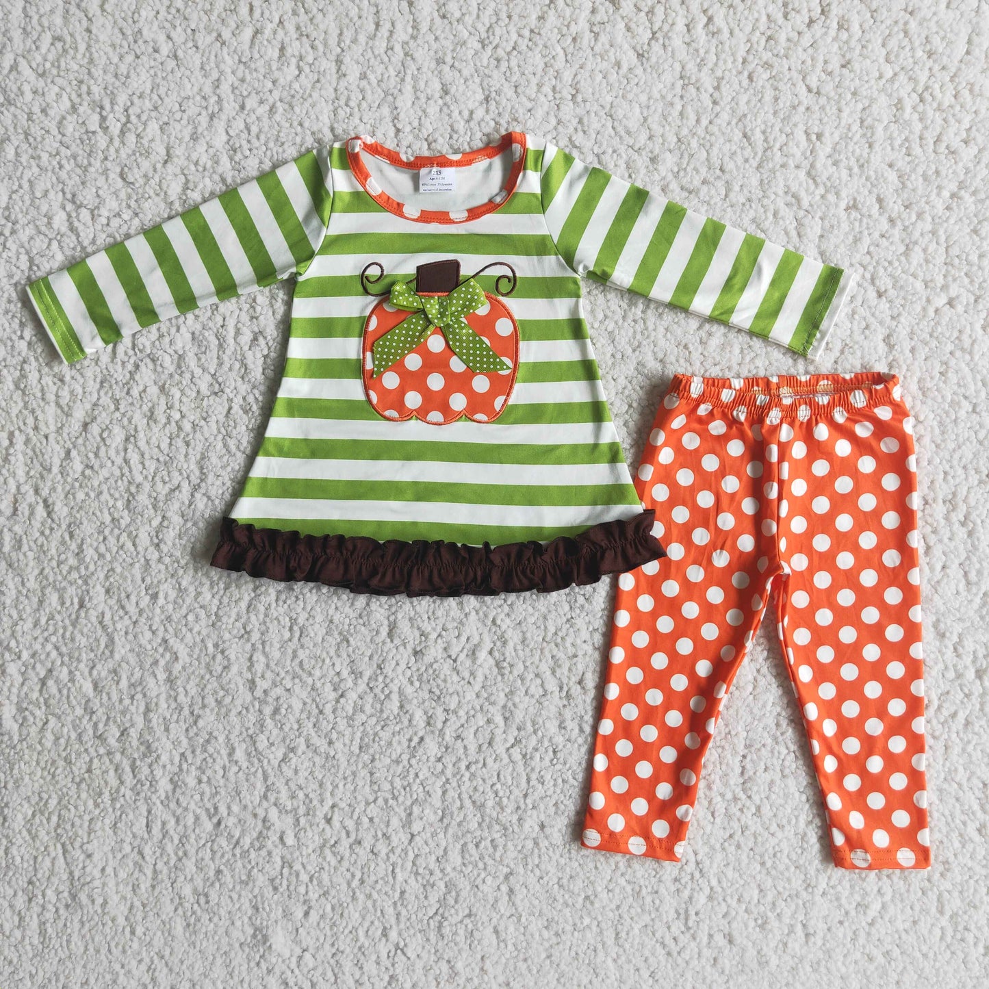 Pumpkin embroidery polka dots leggings girls outfits