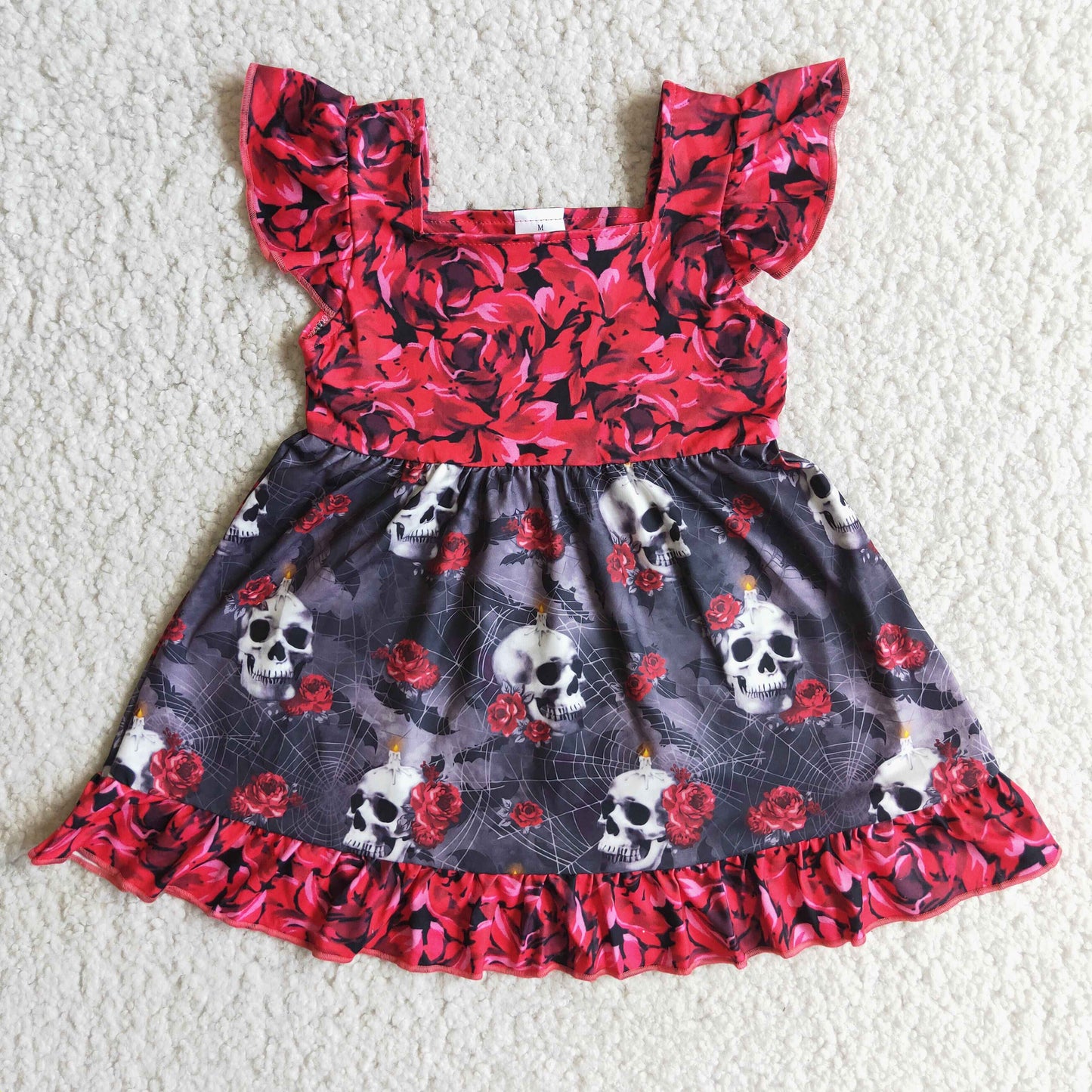 Flutter sleeve floral skull girls Halloween dresses