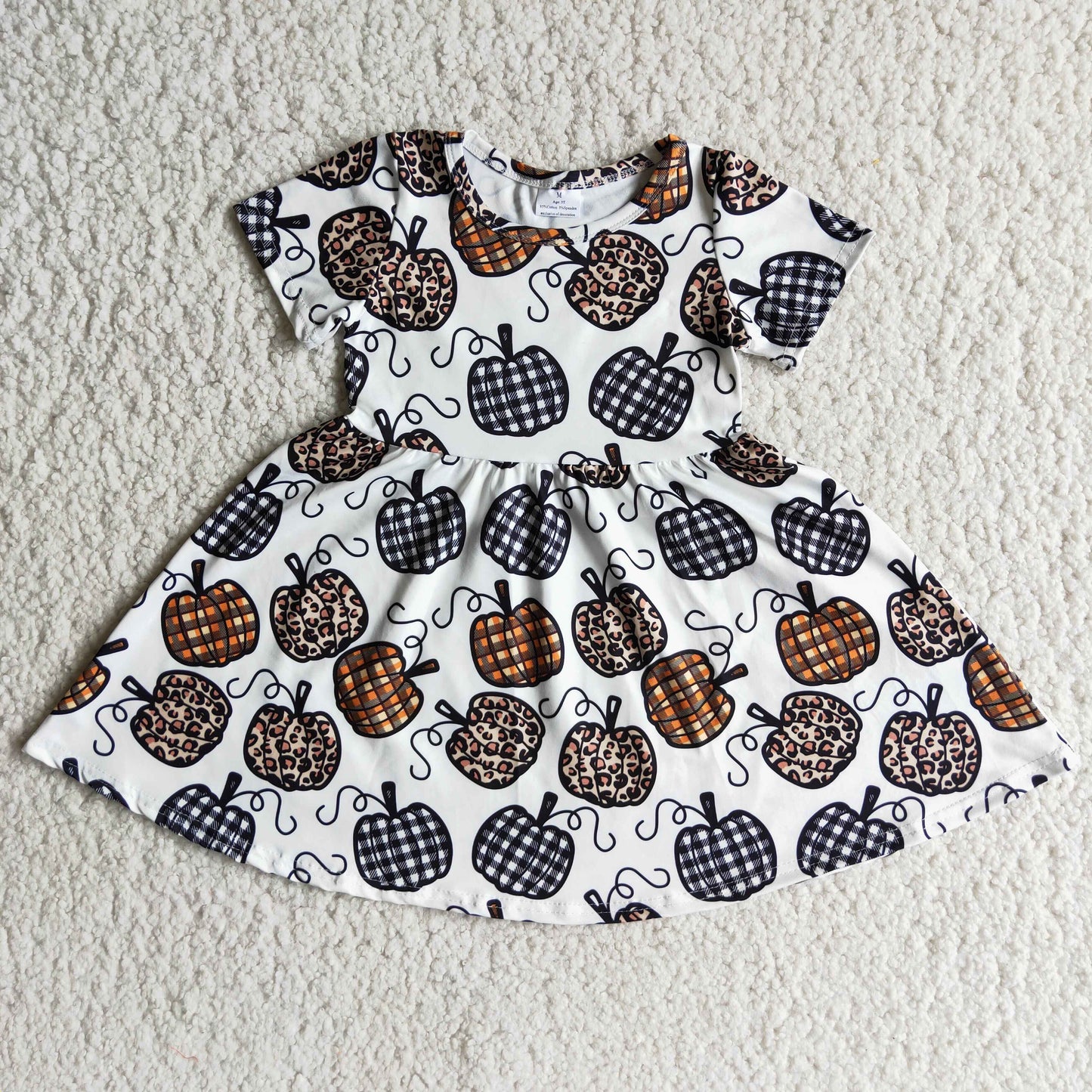 Short sleeve pumpkin baby girls twirl dresses