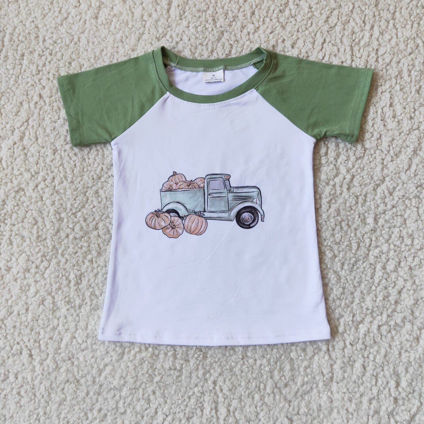 Pumpkin truck short sleeve boy fall raglan
