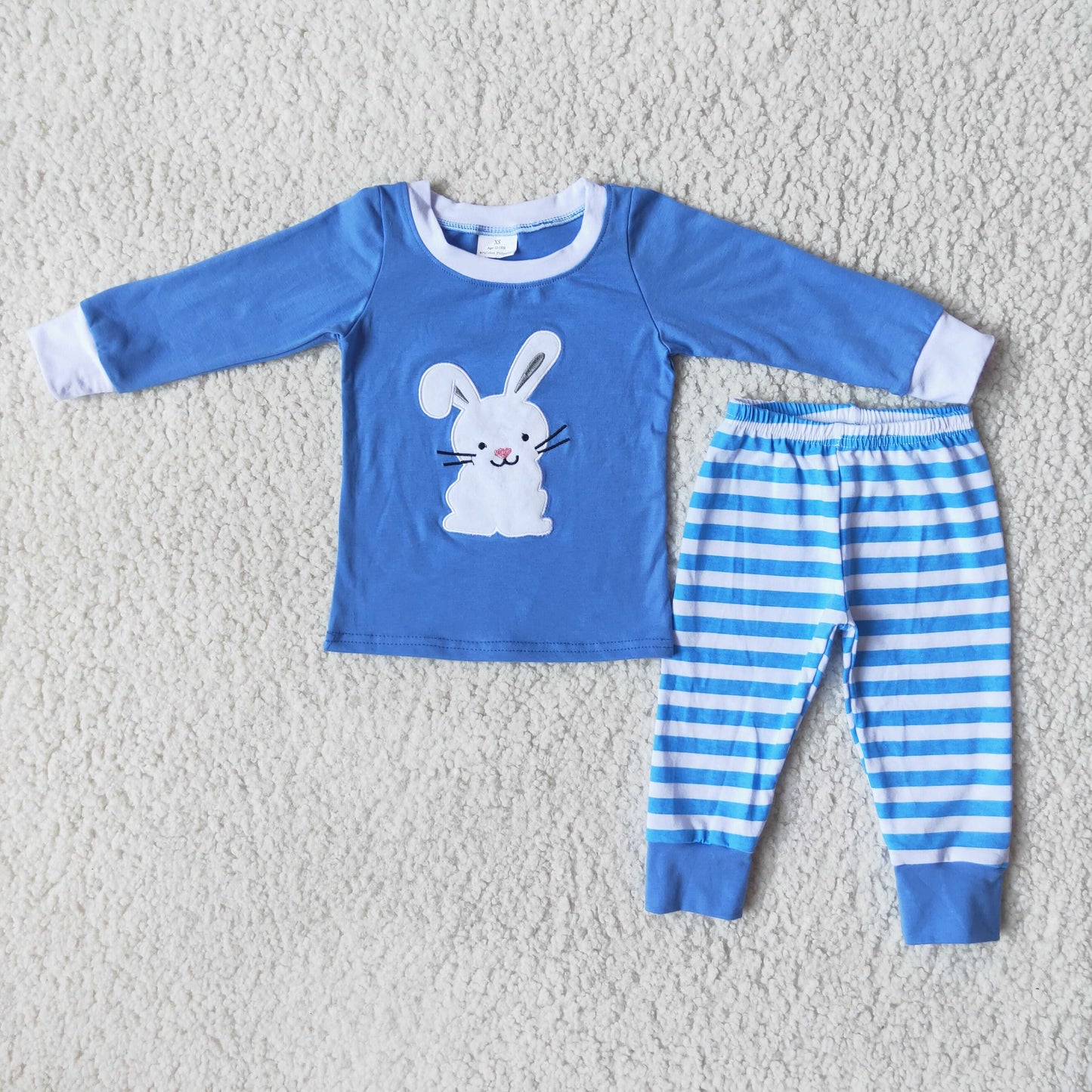 Boy Bunny Embroidery Striped Long Outfit