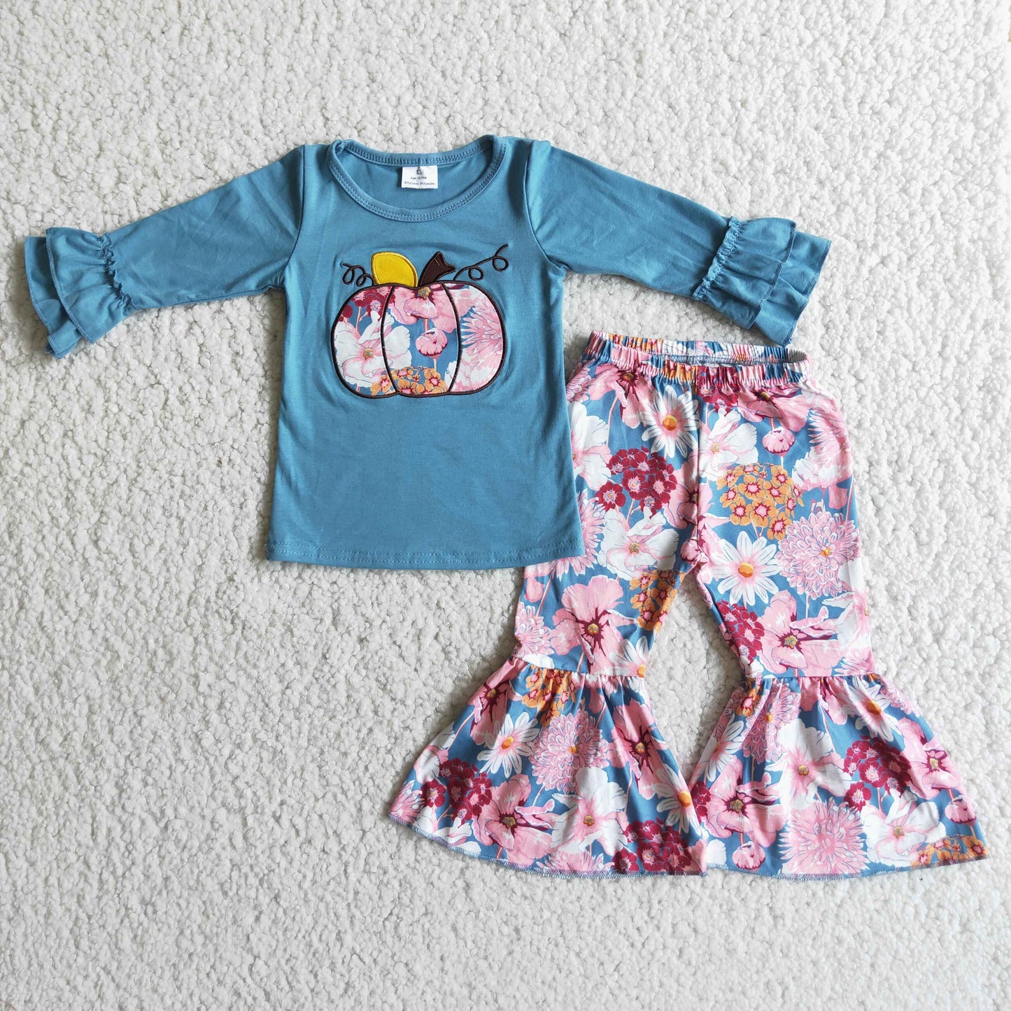 Cotton shirt pumpkin embroidery pants girls outfits