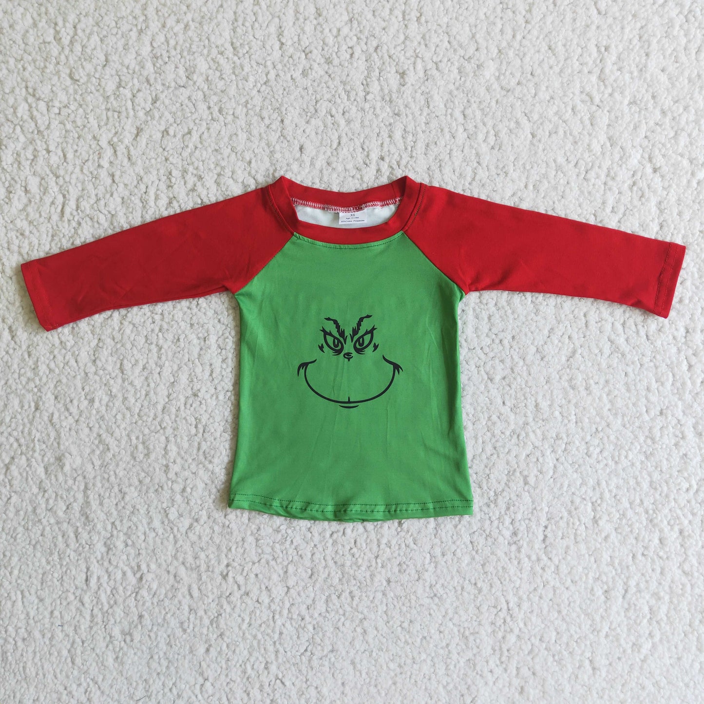 Green face screen print long sleeve boy Christmas shirt