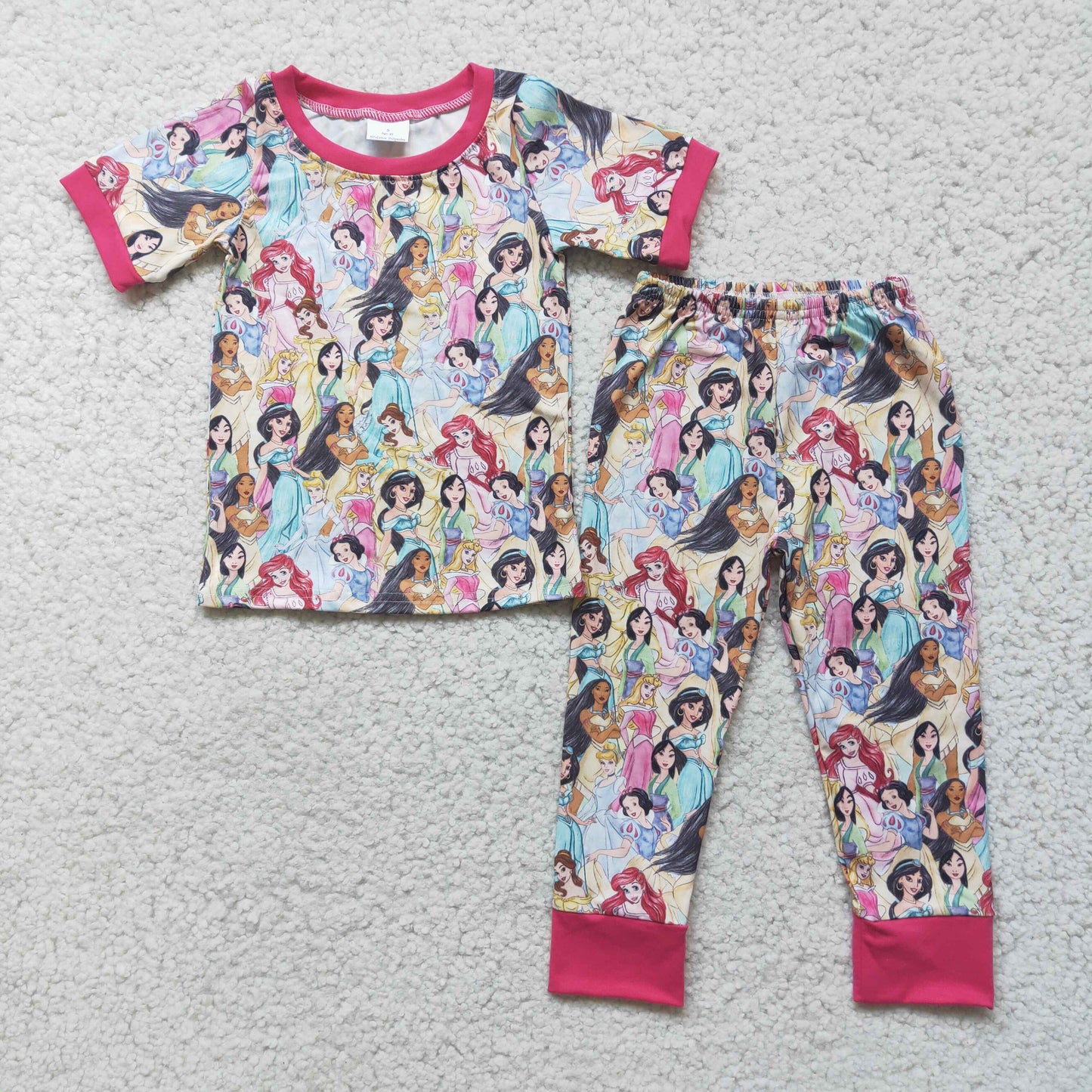 Short sleeve cute princess girls pajamas