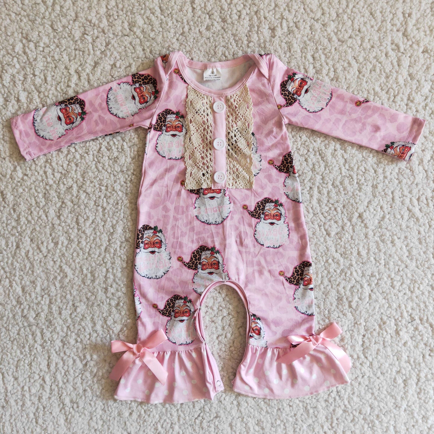 Pink leopard santa print baby Christmas romper