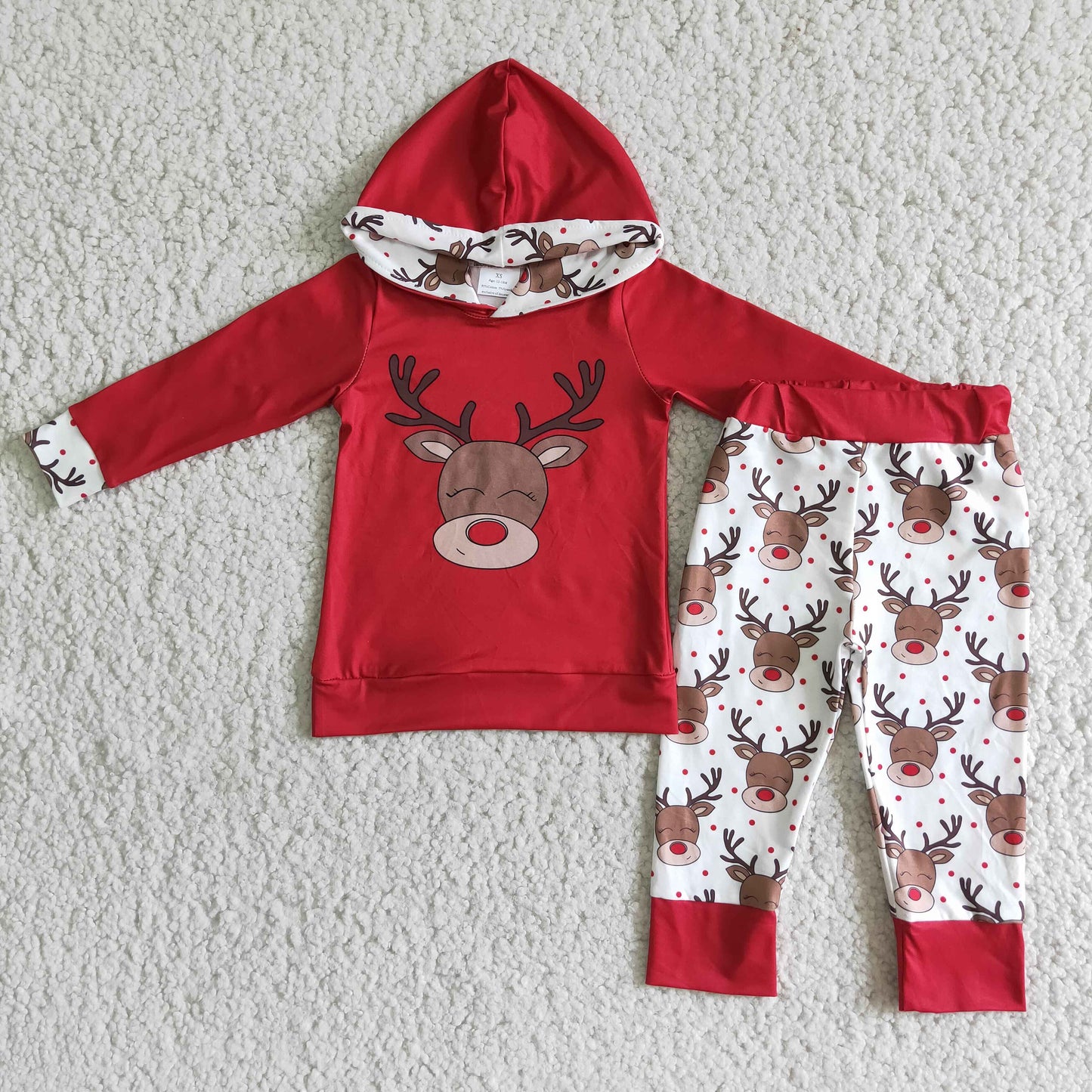 Reindeer print red boy Christmas hoodie set