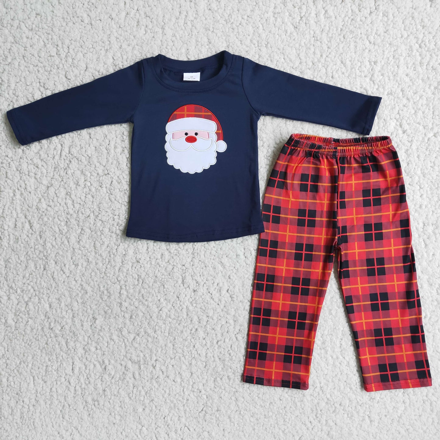Santa embroidery cotton shirt plaid pants boy Christmas outfits