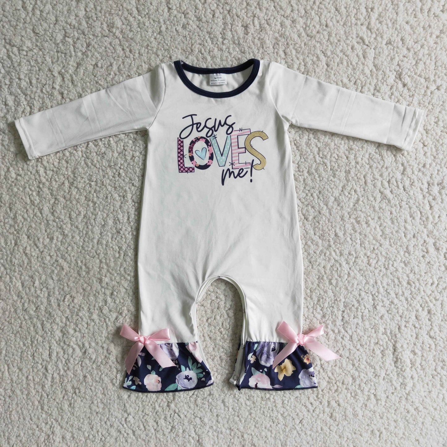 Jesus loves me floral baby romper