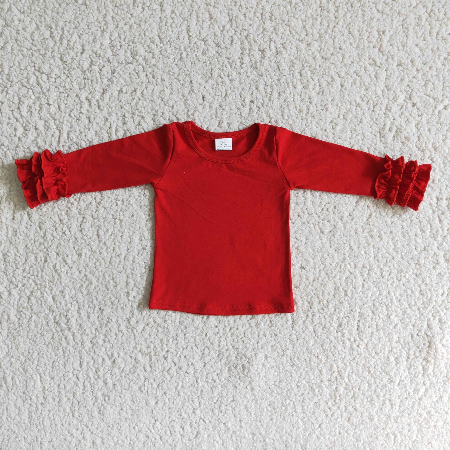 Red cotton icing ruffle top girls shirt