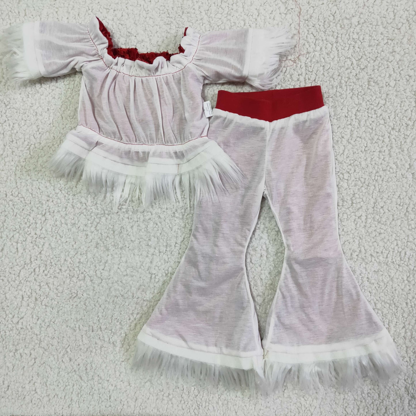 Soft lining red sequin top match bell bottom pants girls Christmas clothing