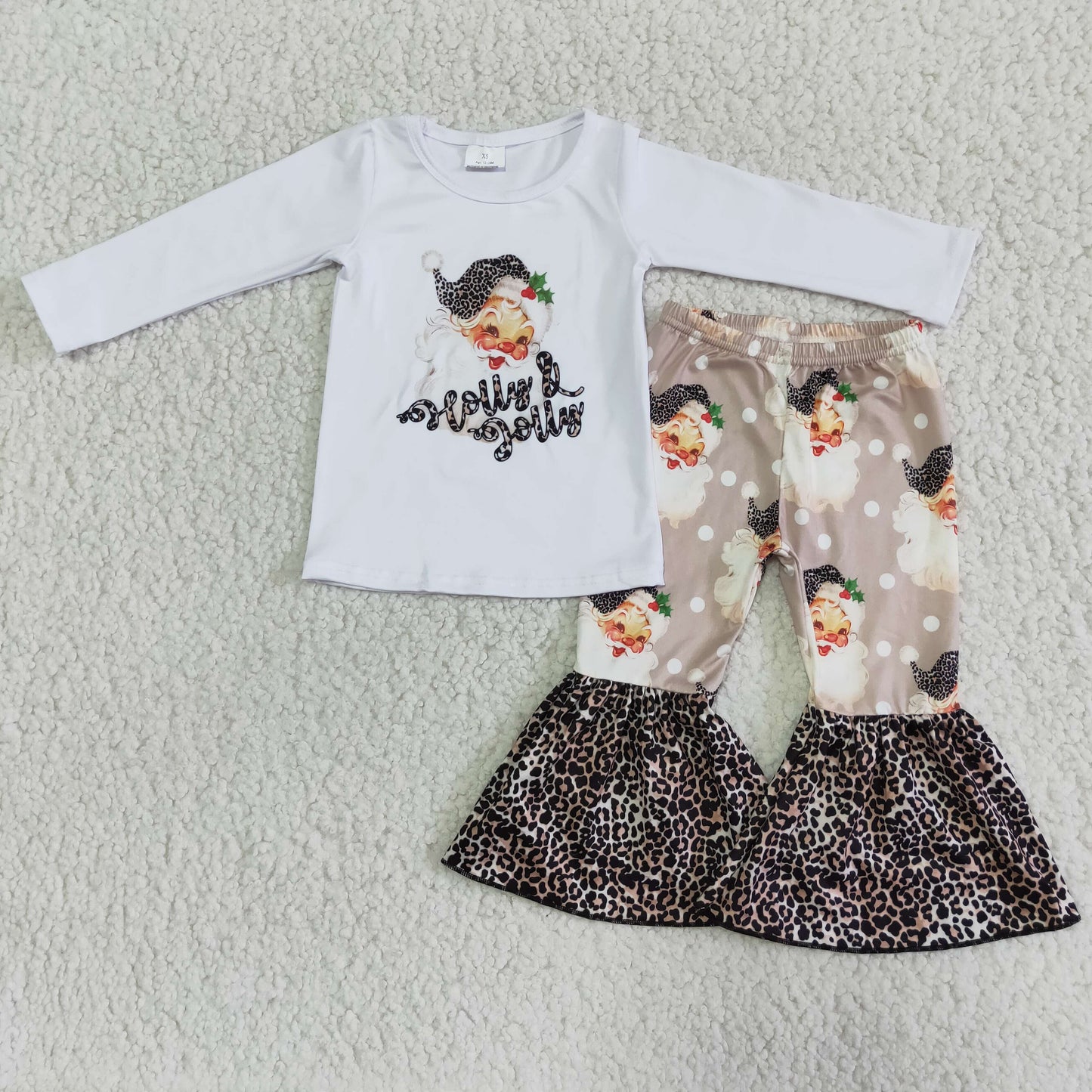 Holly jolly shirt santa leopard pants girls Christmas boutique outfits