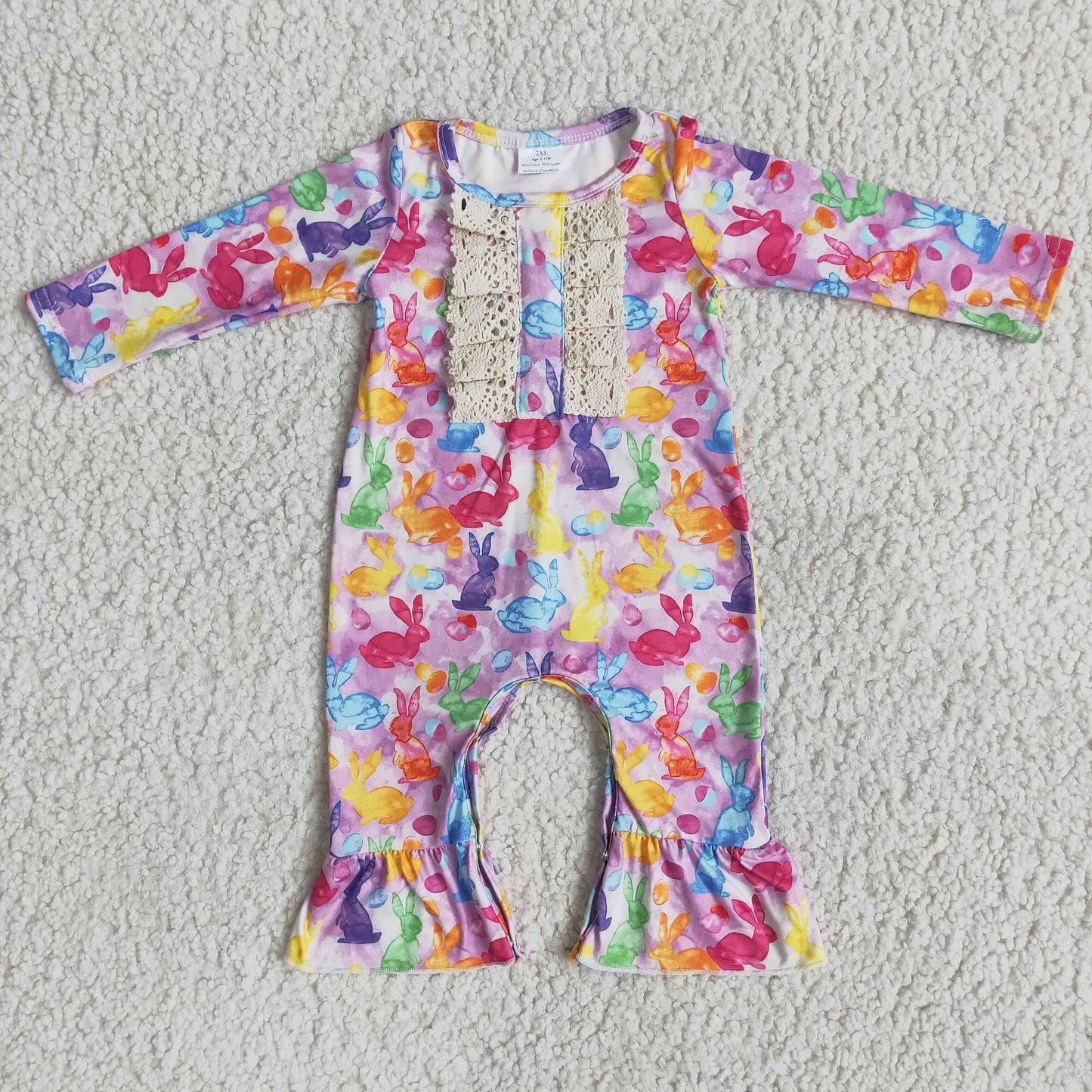 Long sleeve colorful bunny baby girls easter romper
