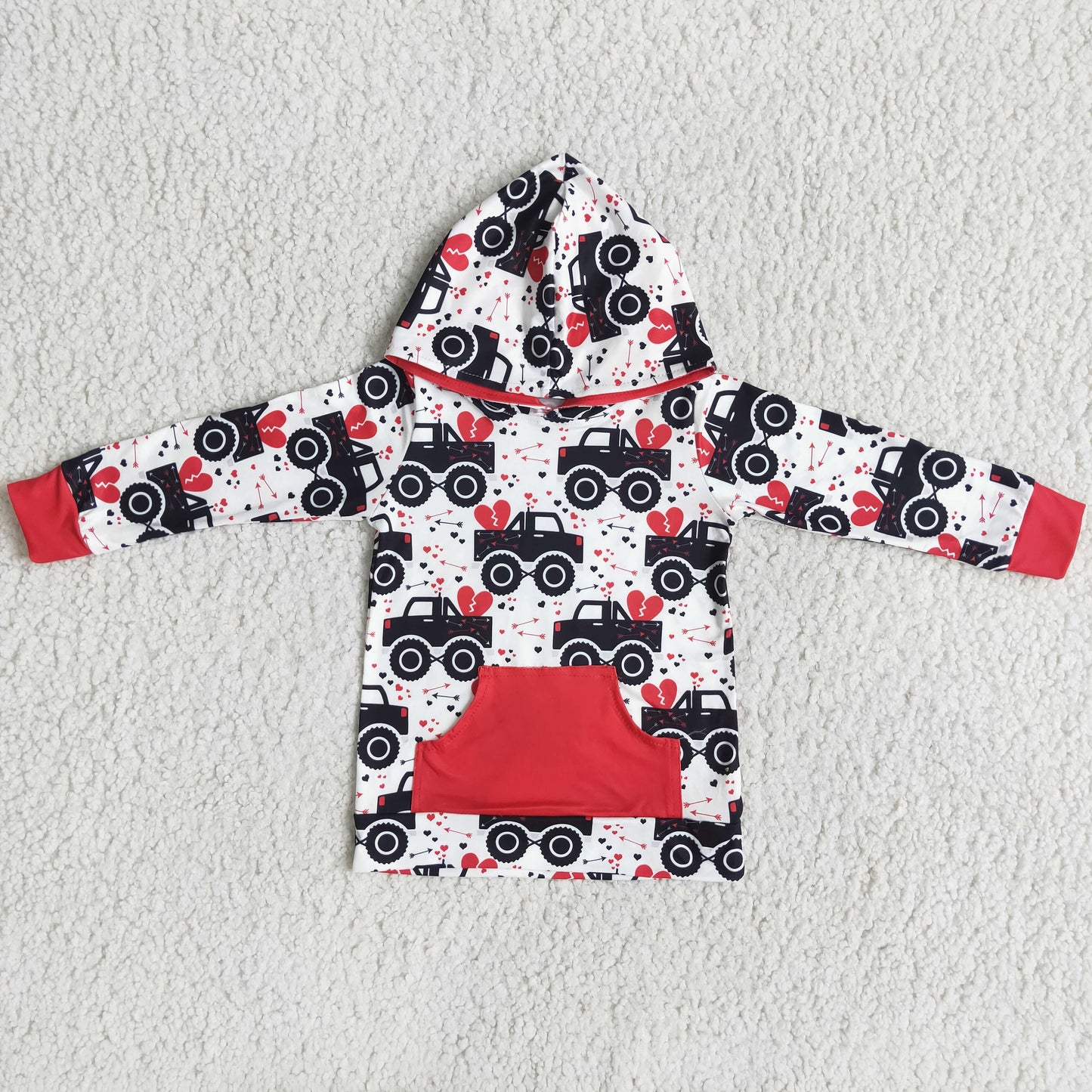 Heart truck print boy valentine's day hoodie