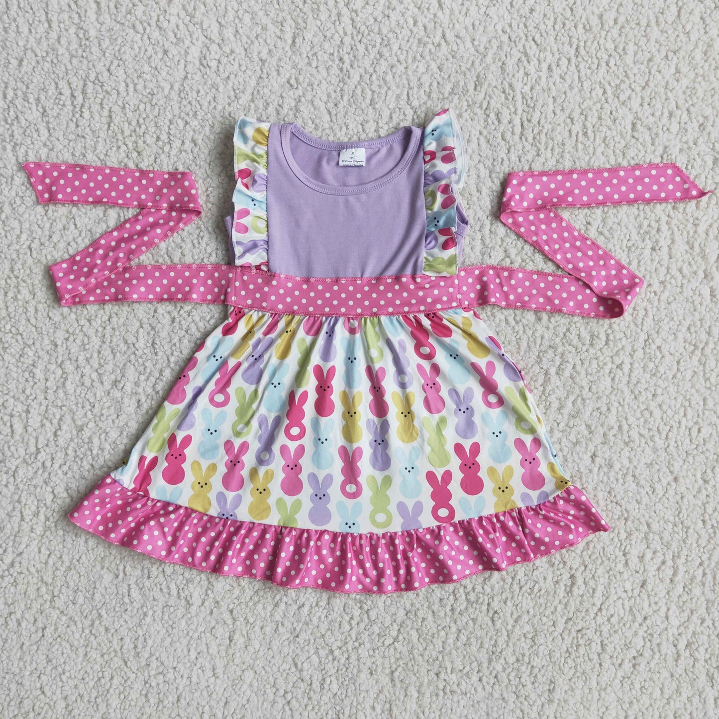 Flutter sleeve purple bunny print girls easter dresses