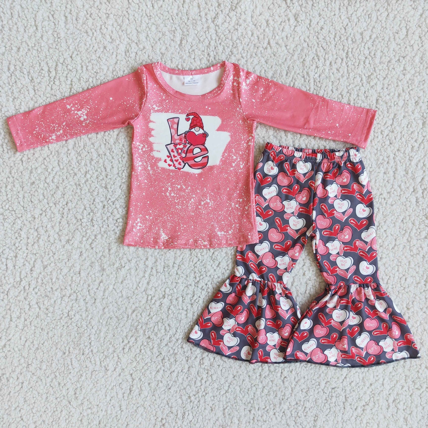Love gnomies shirt heart print pants baby girls valenitne's clothing