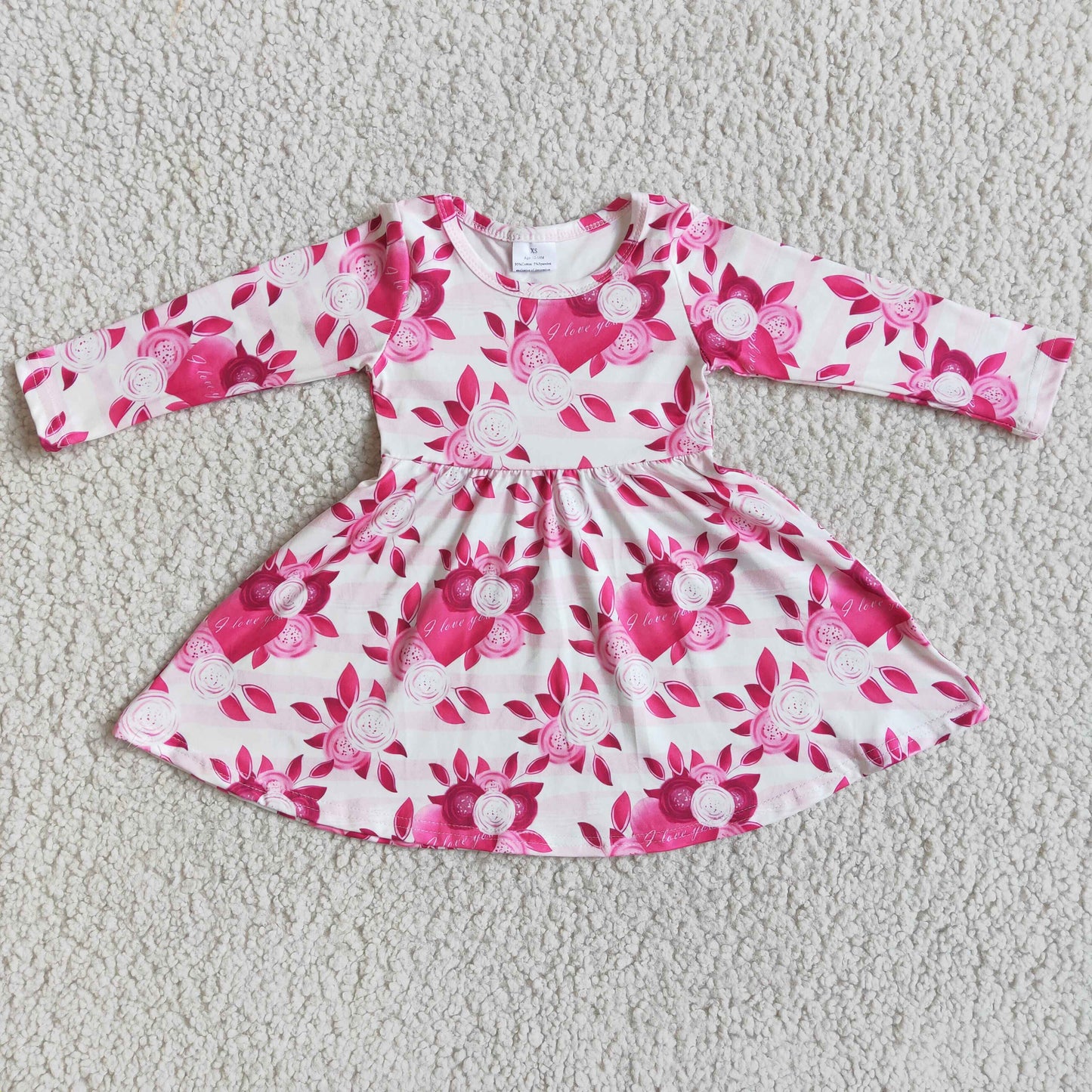 I love you heart floral print long sleeve girls valentine's dresses
