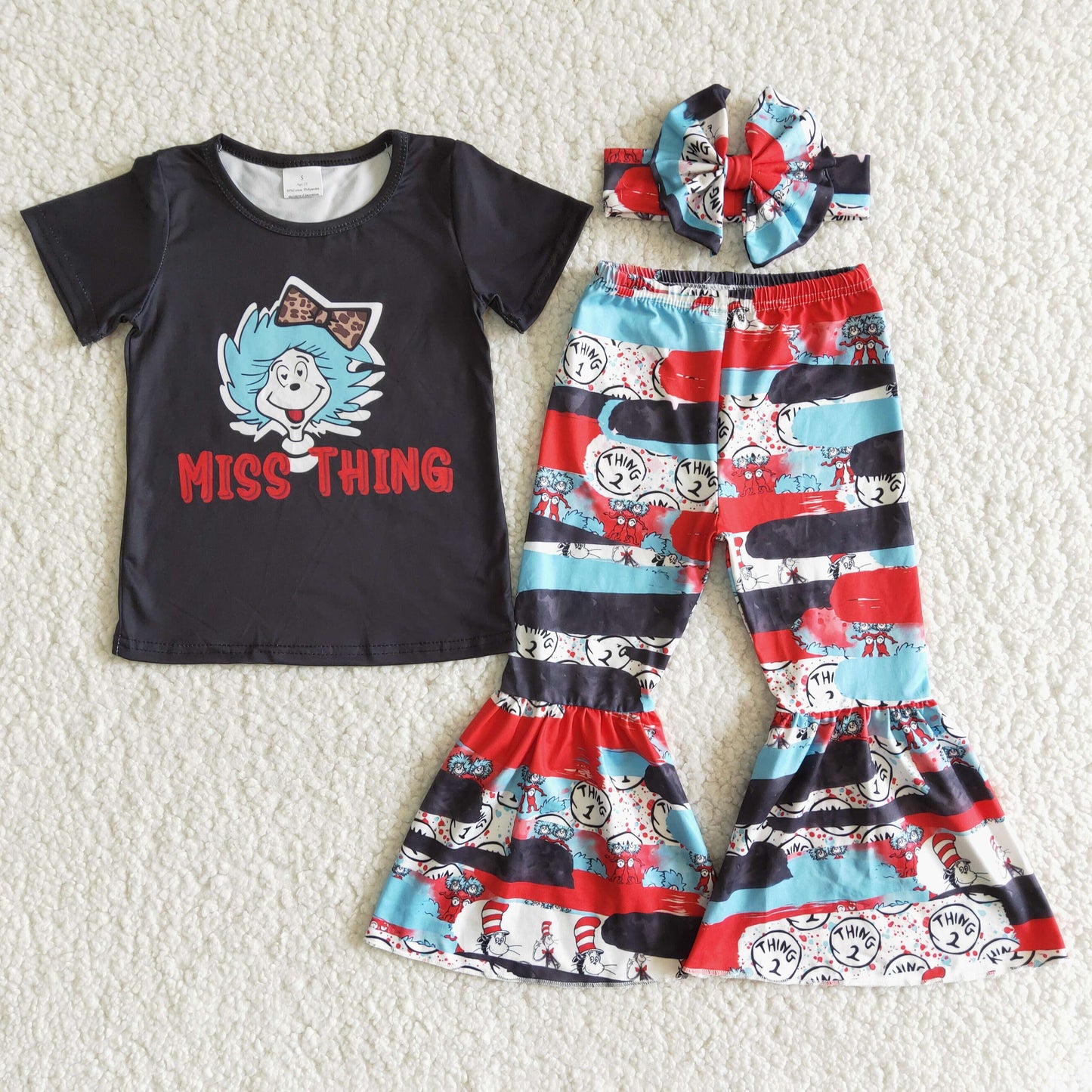 Miss thing cat black shirt bell bottom pants baby kids boutique clothing